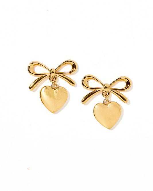 Ruthie Bow and Heart Earring - Gold