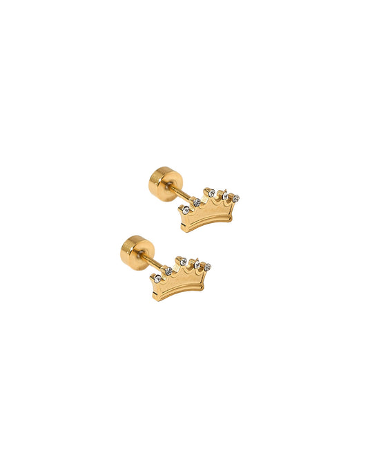 Screwback Stud Earrings - Crown Gold