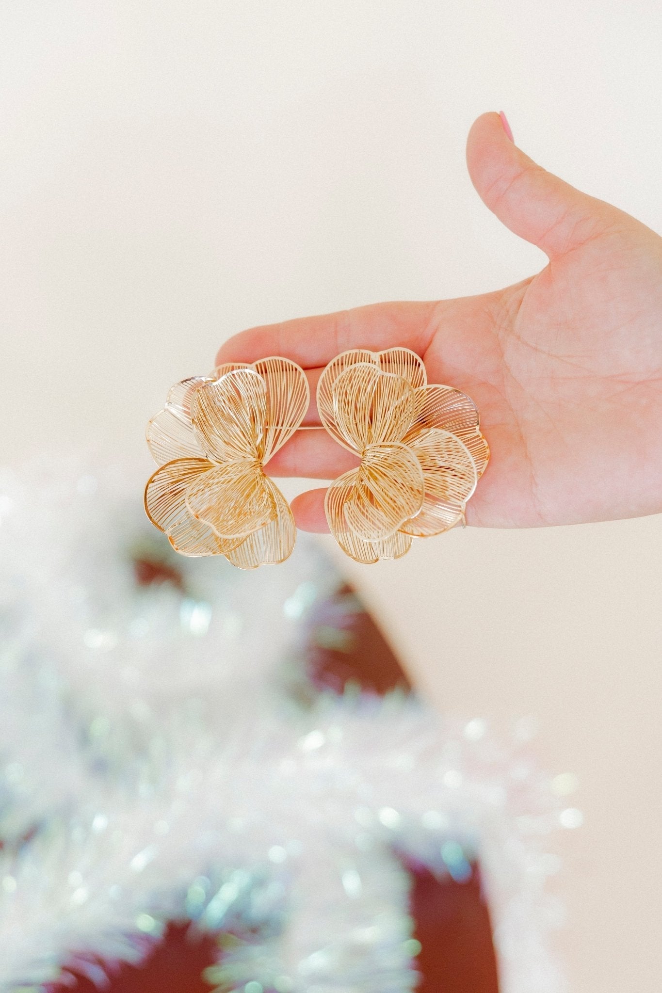 Amanda Flower Statement Earrings - Gold - Shop LINNY CO