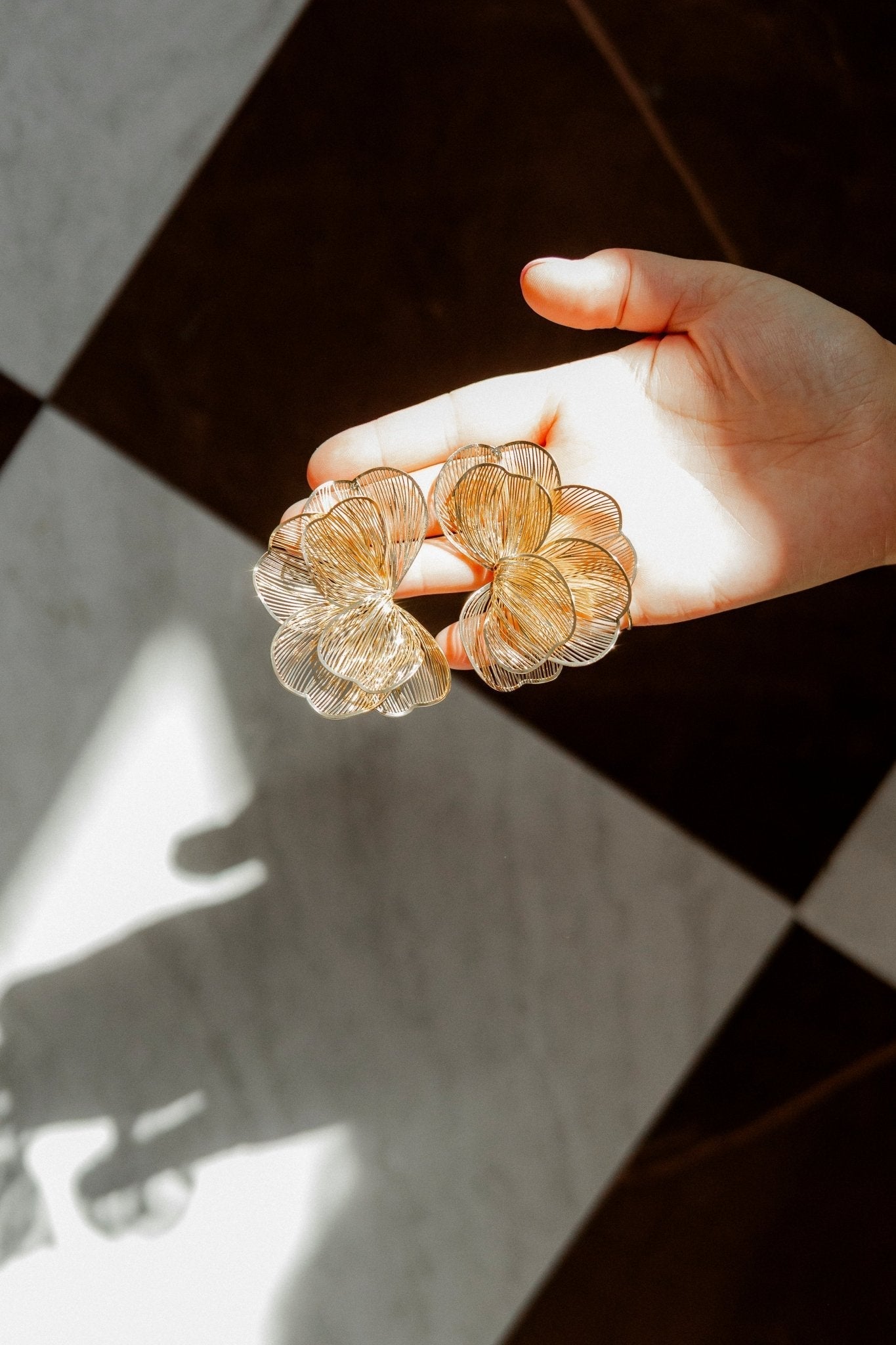 Amanda Flower Statement Earrings - Gold - Shop LINNY CO