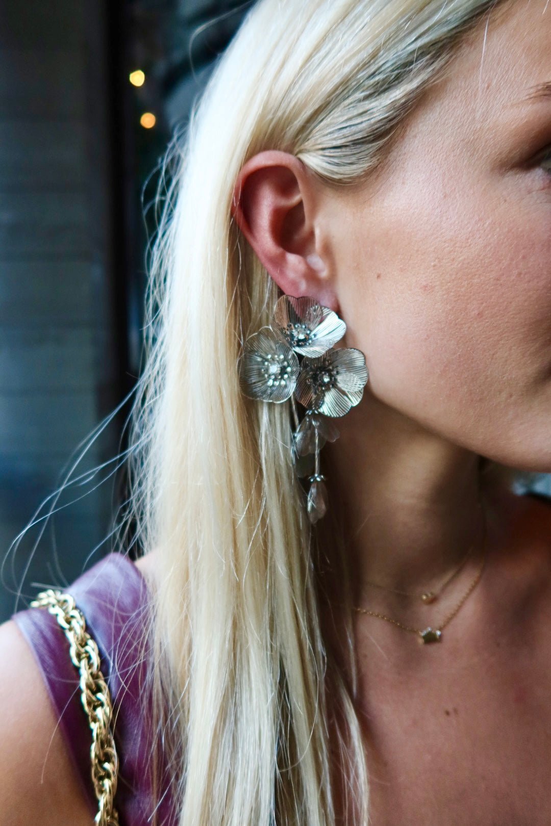 Audrey Flower Statement Earring - Silver - Shop LINNY CO