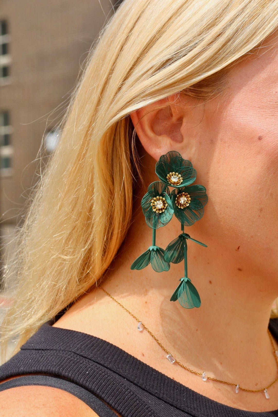 Audrey Flower Statement Earrings - Green - Shop LINNY CO