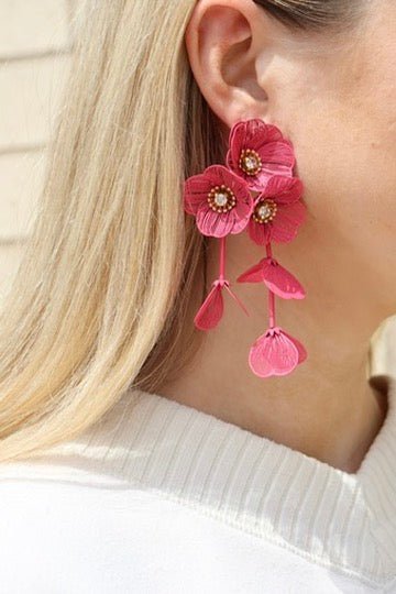 Audrey Flower Statement Earrings - Hot Pink - Shop LINNY CO