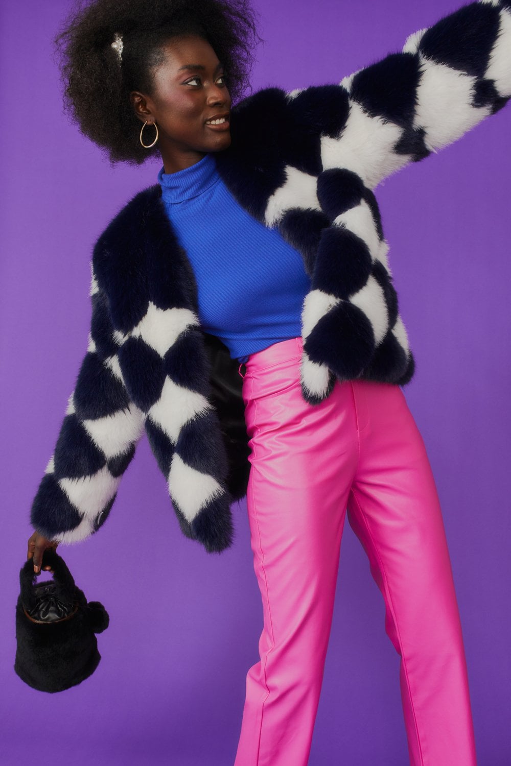 Avril - Faux Fur Diamond Coat - Shop LINNY CO