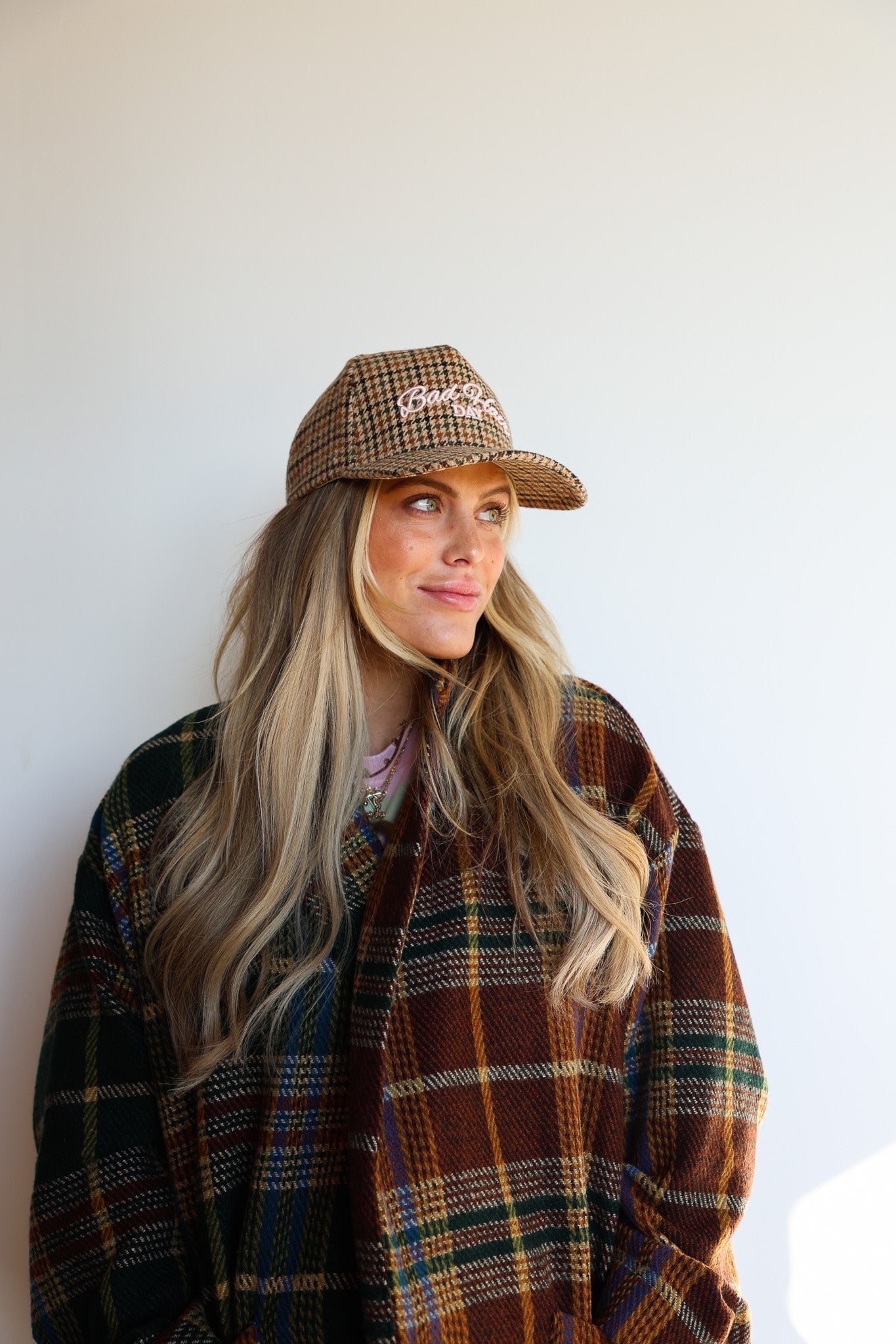 BAD HAIR DAY TWEED HOUNDSTOOTH TRUCKER HAT - Shop LINNY CO