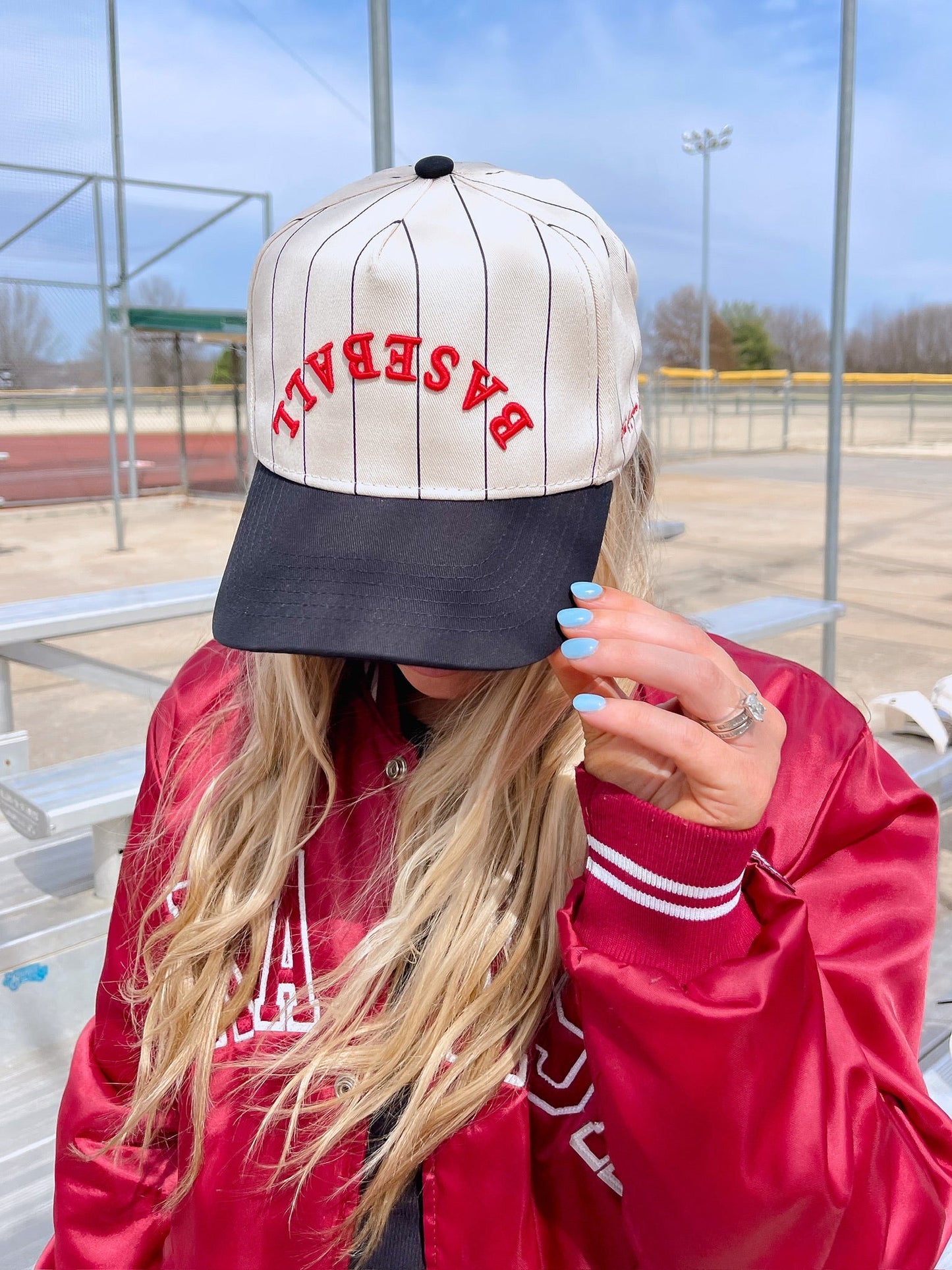 BASEBALL - Red on Black Stripe Vintage Hat - Shop LINNY CO
