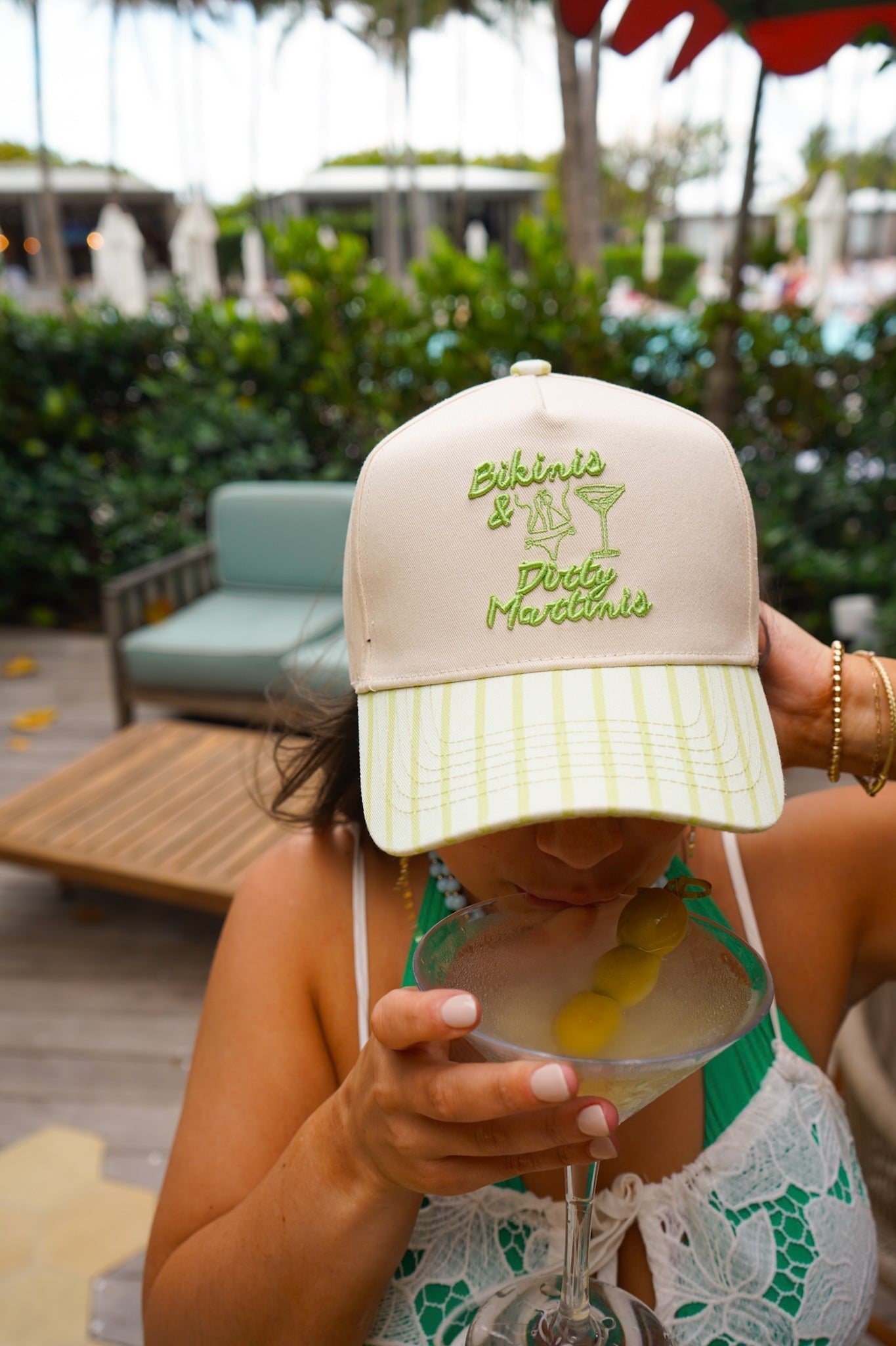 Bikinis & Dirty Martinis - Green Stripe Trucker Hat - Shop LINNY CO