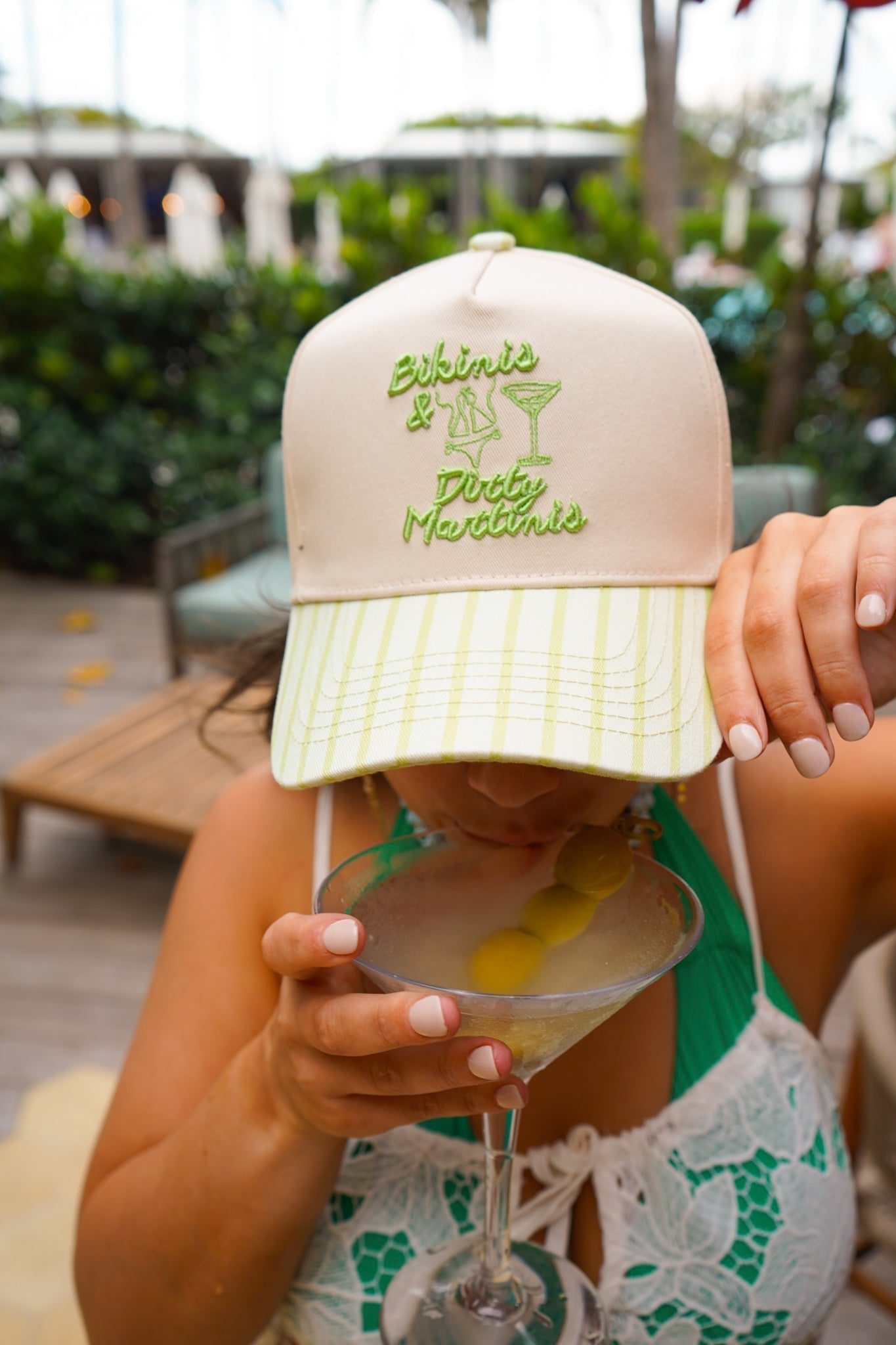 Bikinis & Dirty Martinis - Green Stripe Trucker Hat - Shop LINNY CO