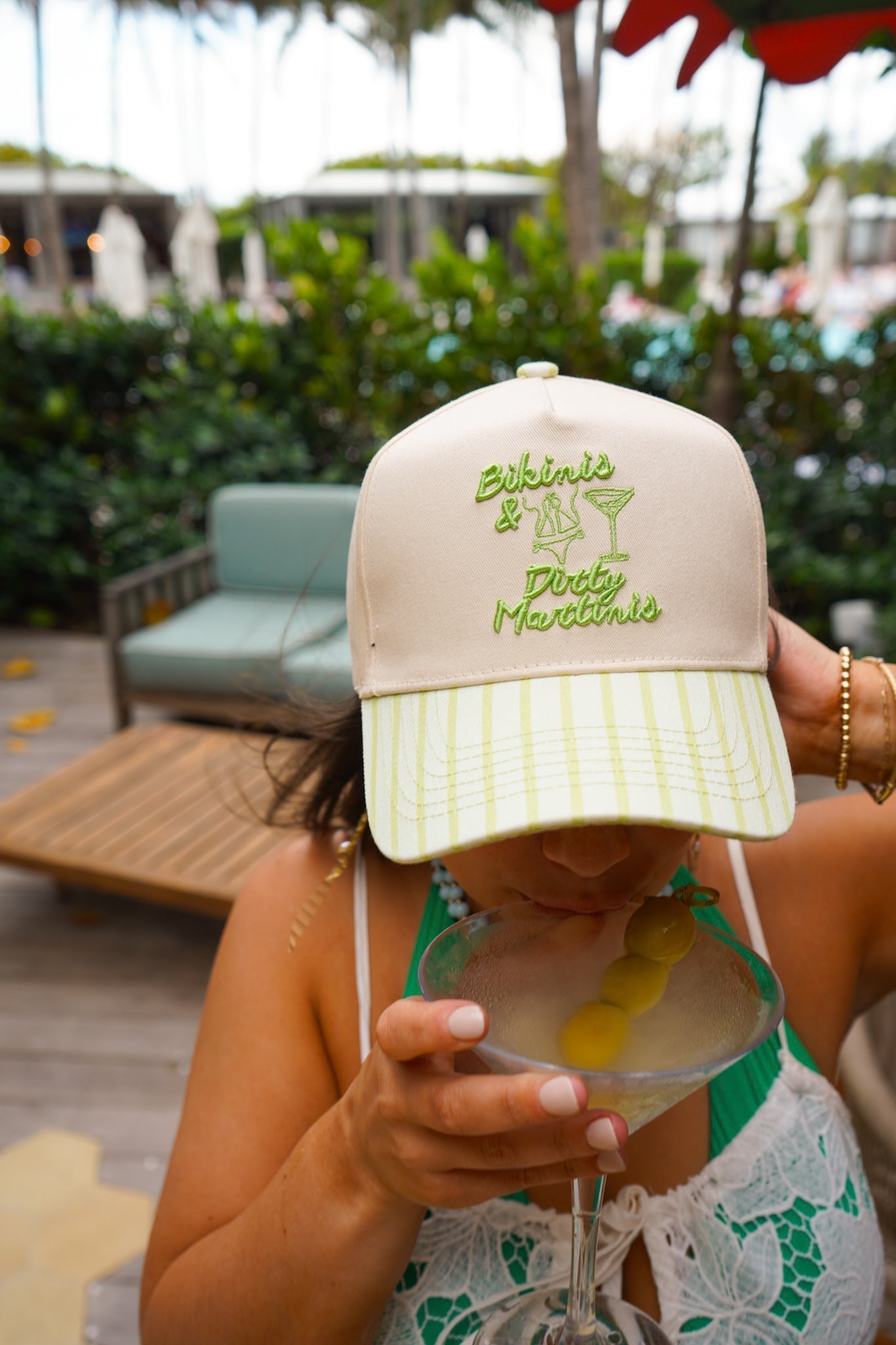 Bikinis & Dirty Martinis - Green Stripe Trucker Hat - Shop LINNY CO