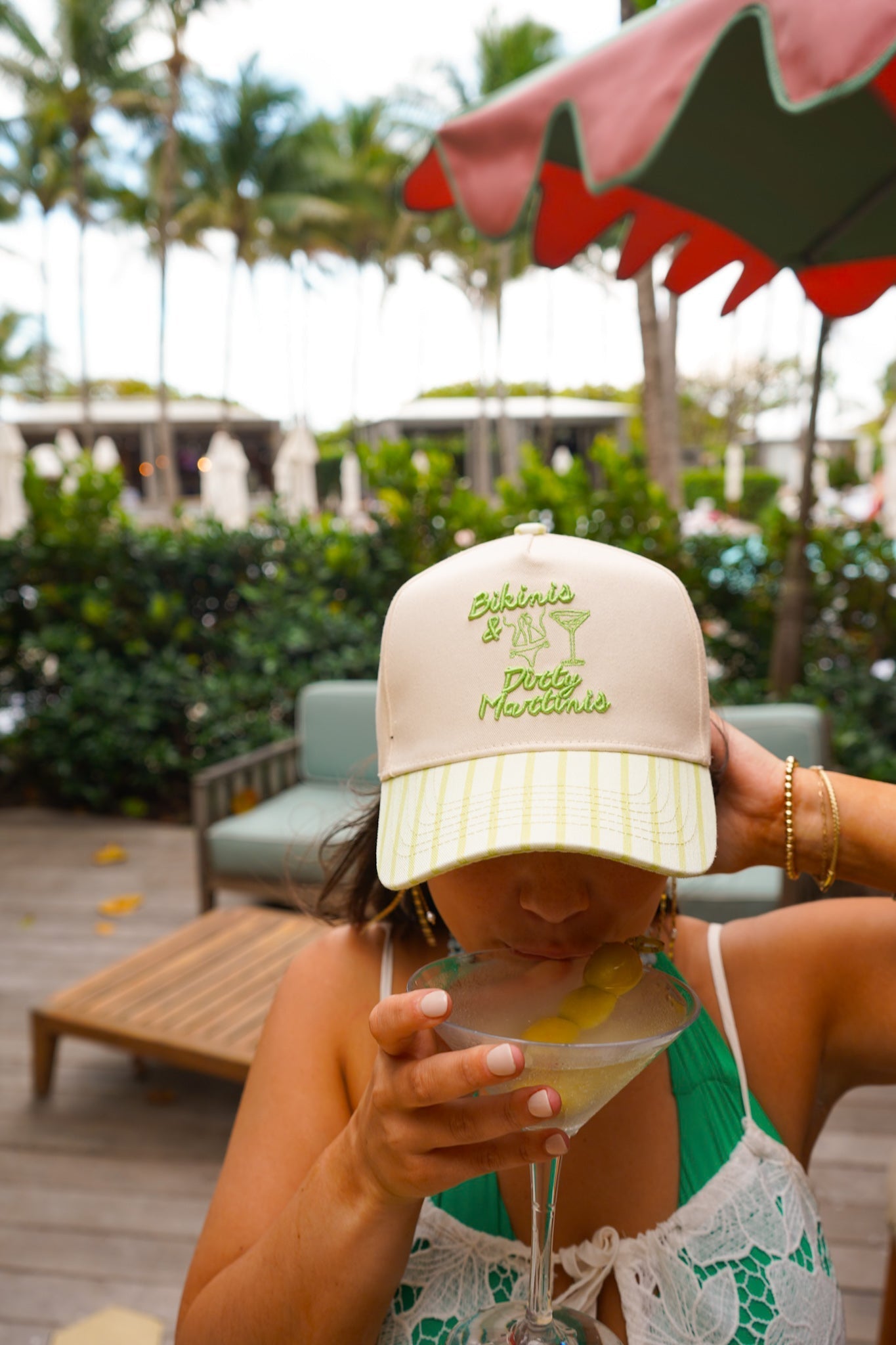 Bikinis & Dirty Martinis - Green Stripe Trucker Hat - Shop LINNY CO