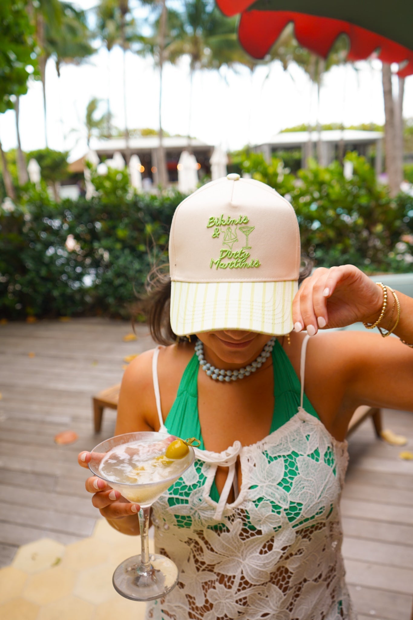 Bikinis & Dirty Martinis - Green Stripe Trucker Hat - Shop LINNY CO