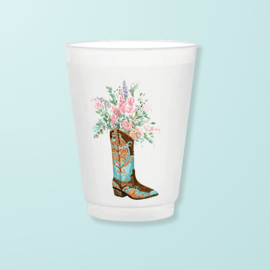 Blue Boot With Flowers Frosted Cups - Shop LINNY CO