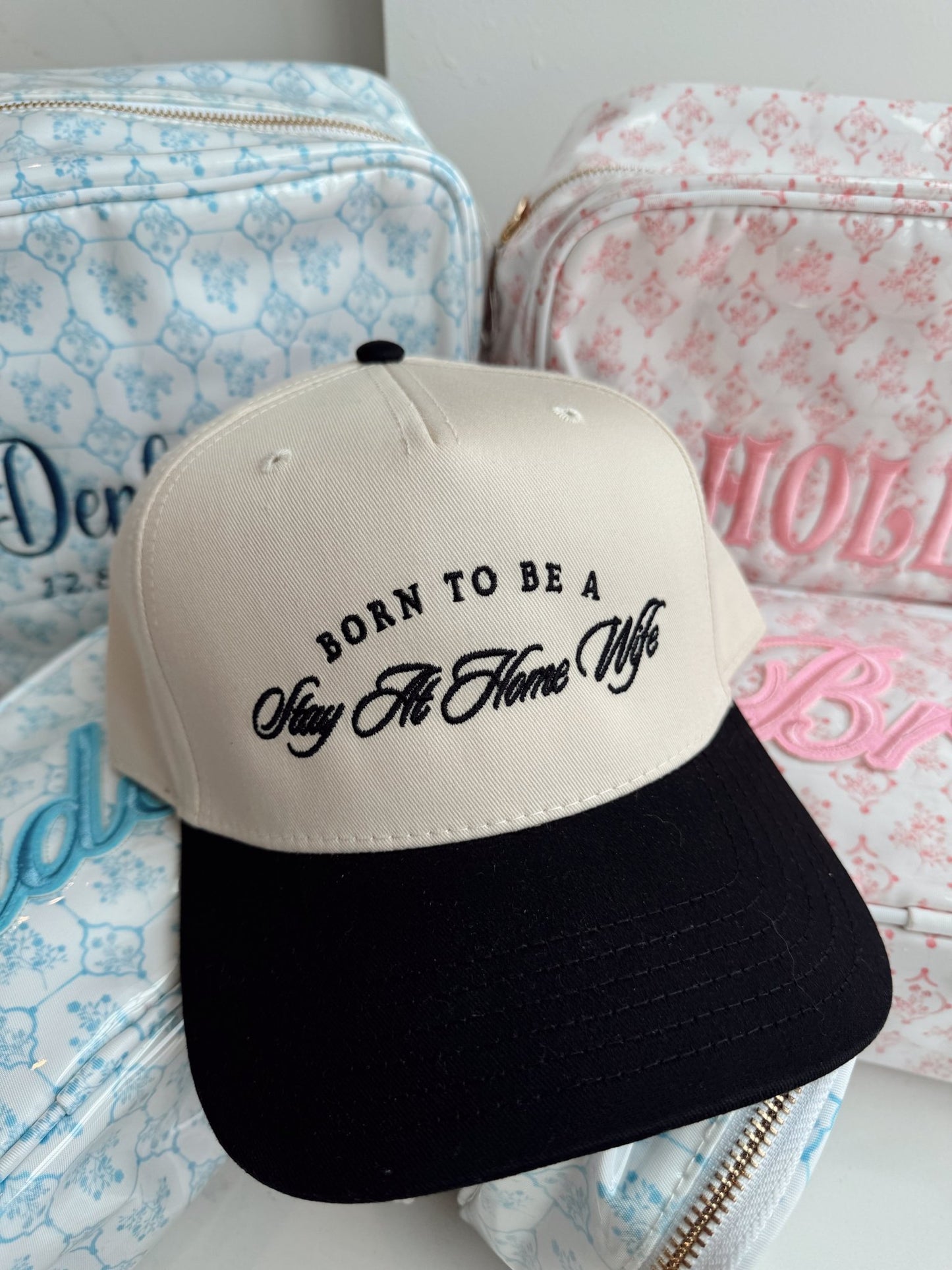 Born To Be A Stay At Home Wife - Black Vintage Trucker Hat - Shop LINNY CO
