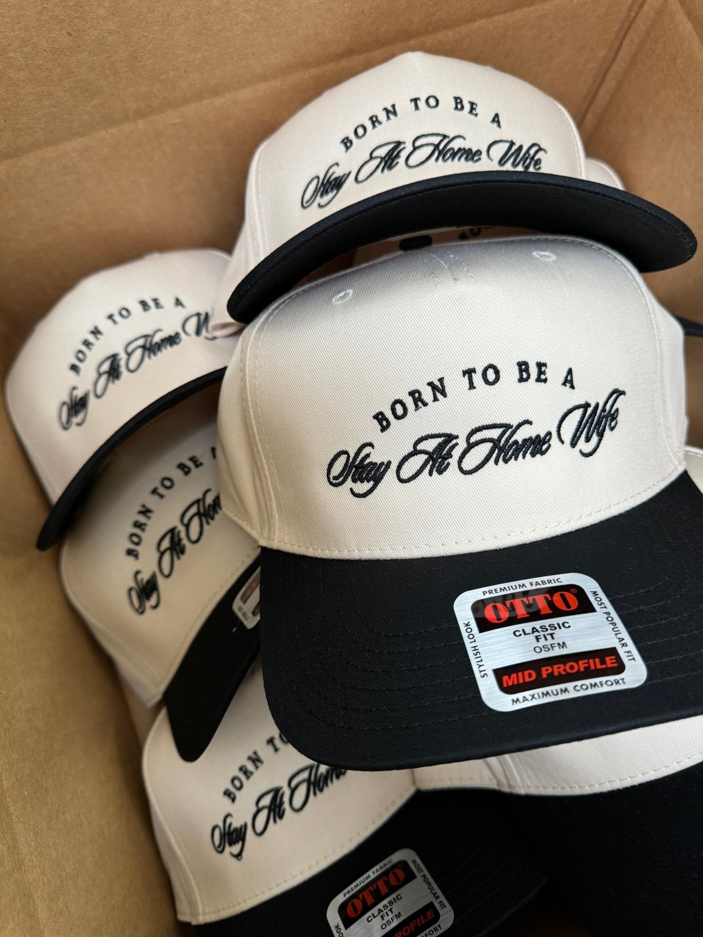 Born To Be A Stay At Home Wife - Black Vintage Trucker Hat - Shop LINNY CO