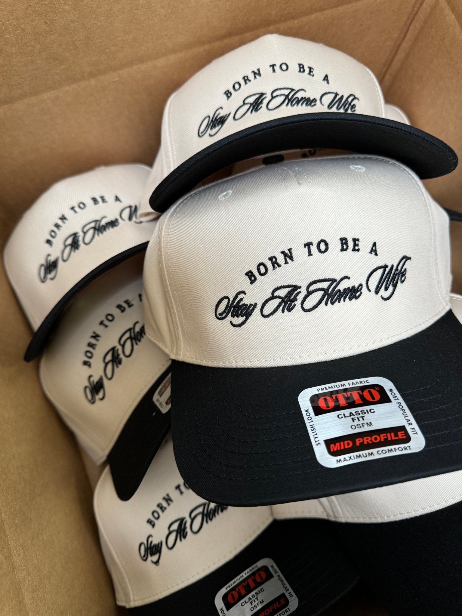 Born To Be A Stay At Home Wife - Black Vintage Trucker Hat - Shop LINNY CO