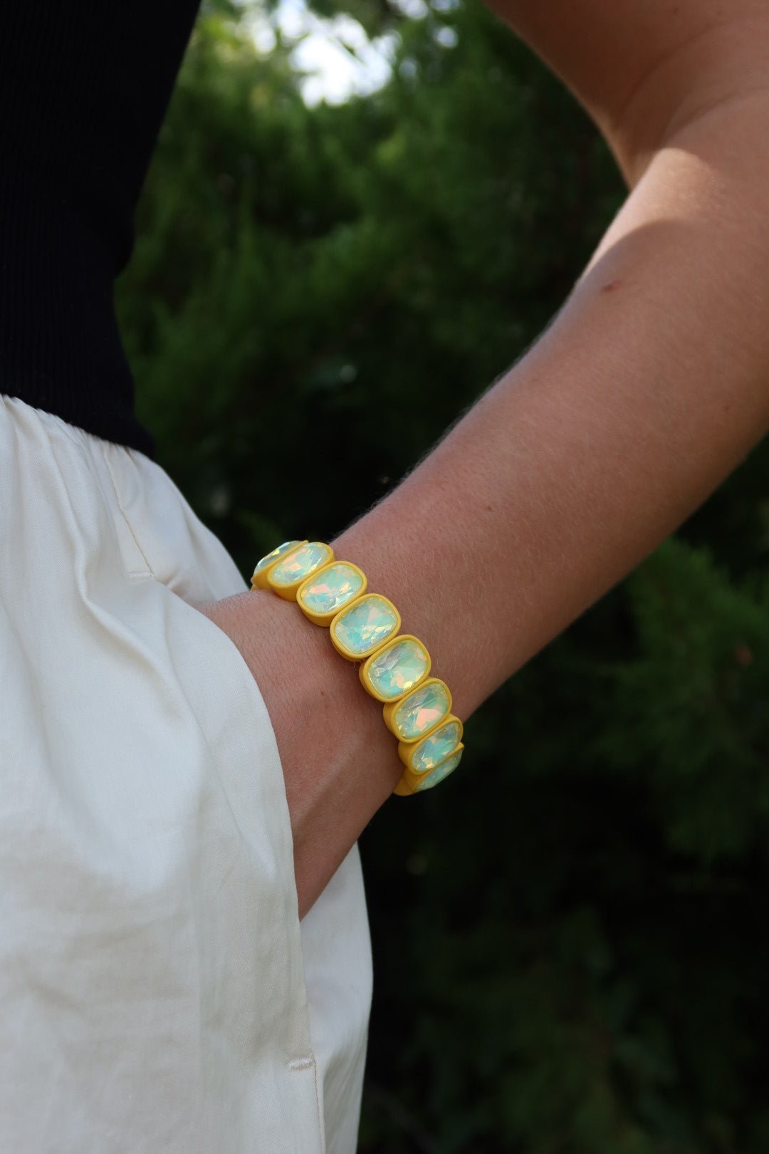 Bracelet - Candy Gem Oval Yellow - Shop LINNY CO