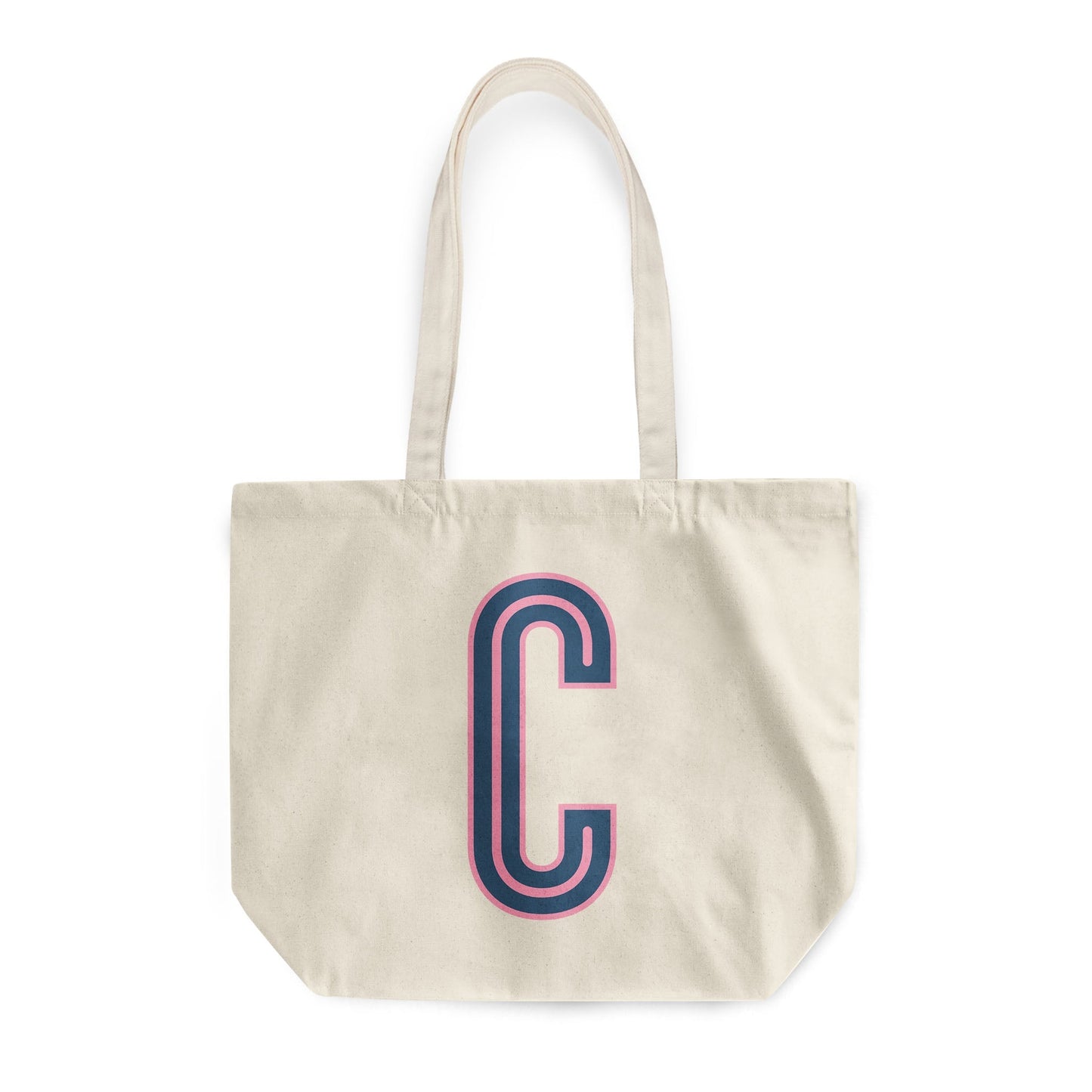 Canvas Tote - Single Initial - Navy Pink - Shop LINNY CO