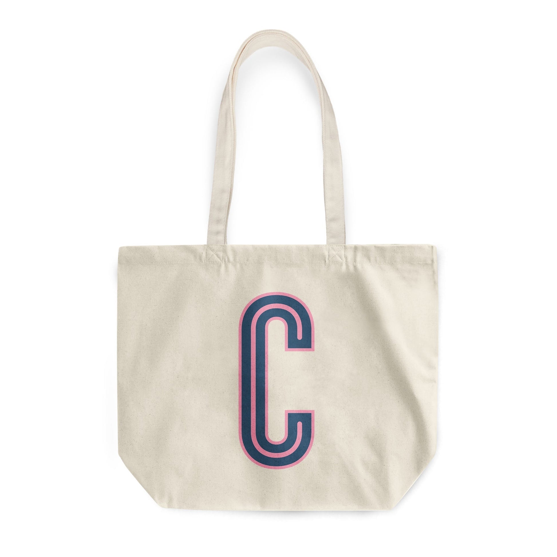 Canvas Tote - Single Initial - Navy Pink - Shop LINNY CO