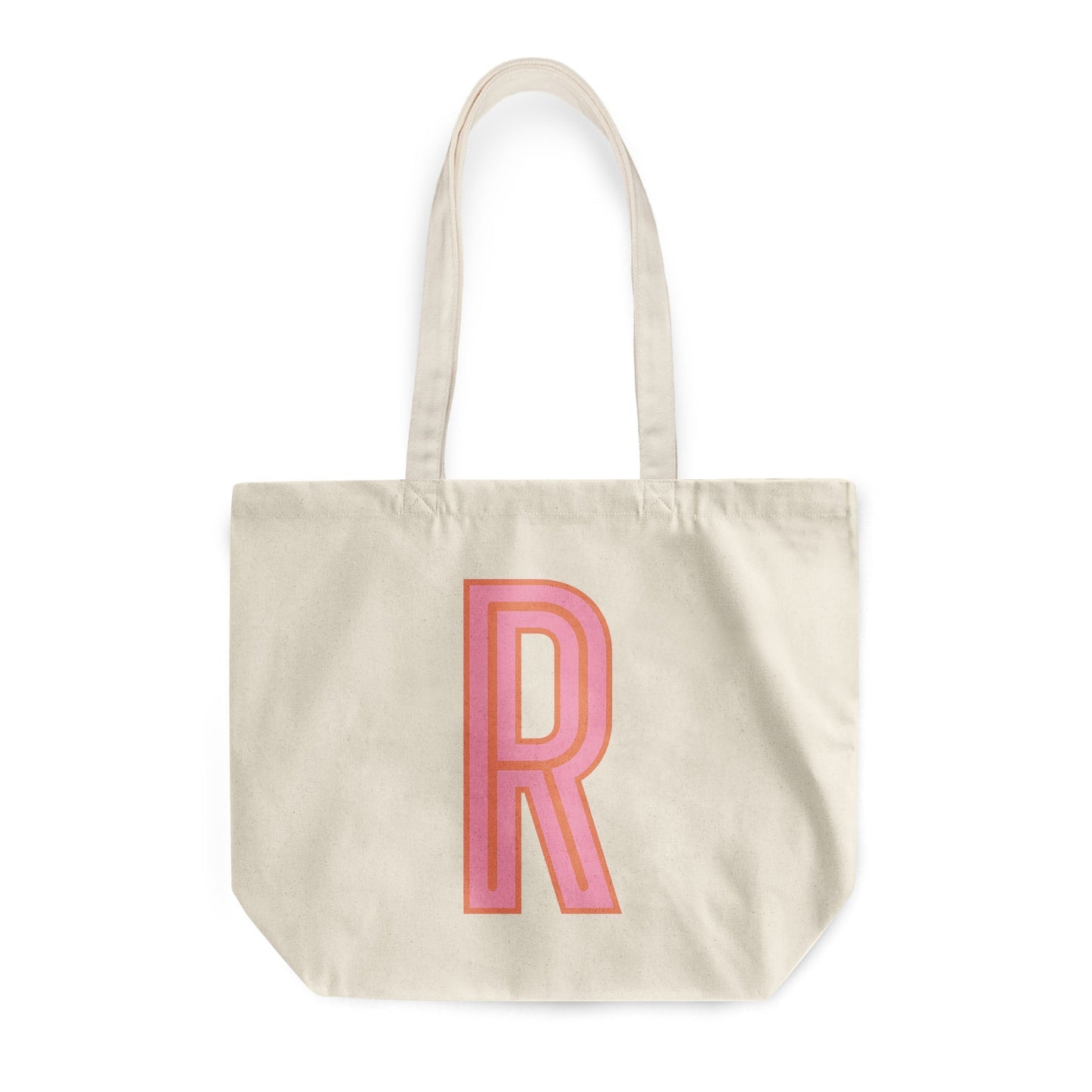 Canvas Tote - Single Initial - Pink Orange - Shop LINNY CO