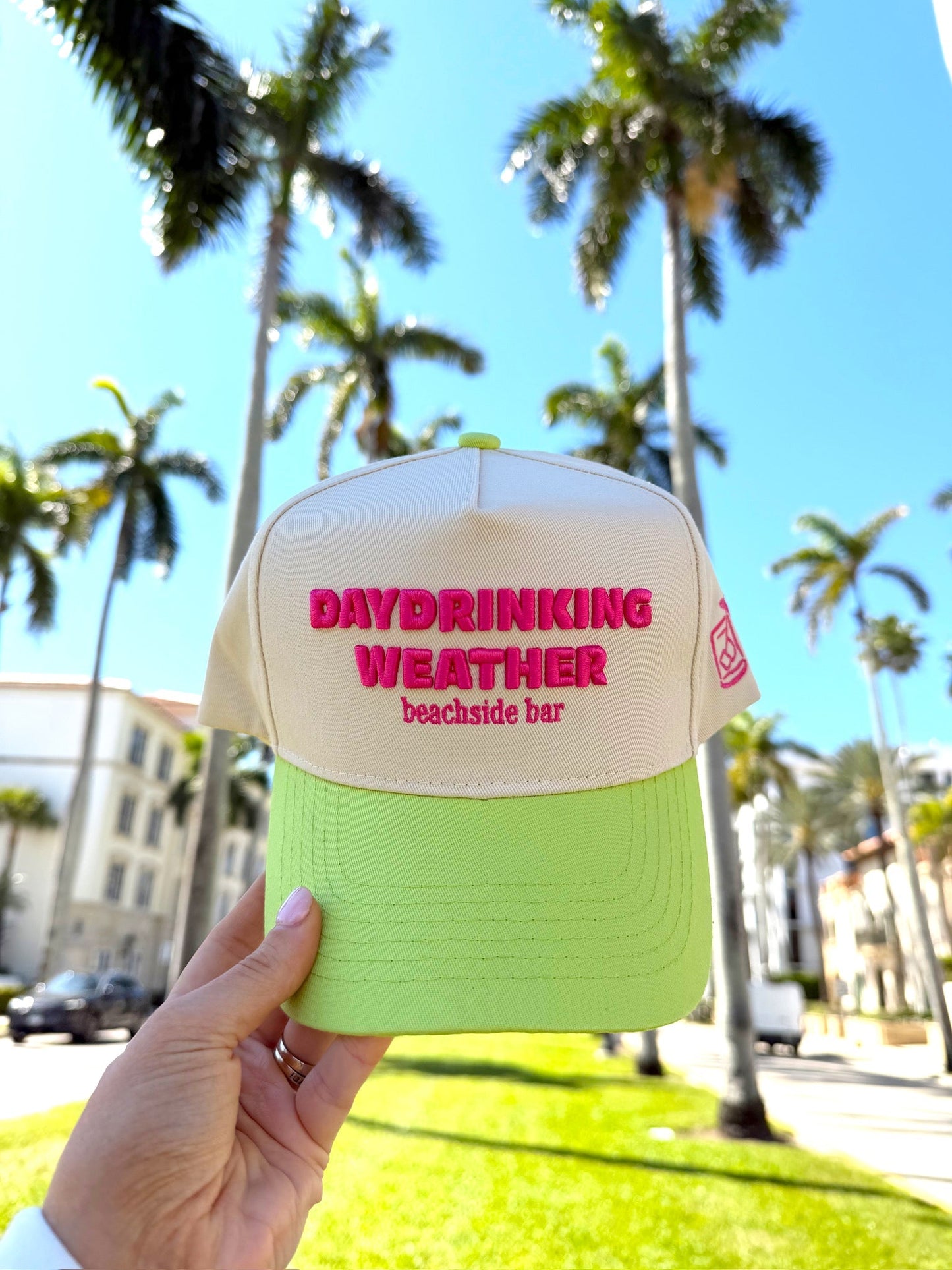 Day Drinking Weather - Lime Green Trucker Hat - Shop LINNY CO
