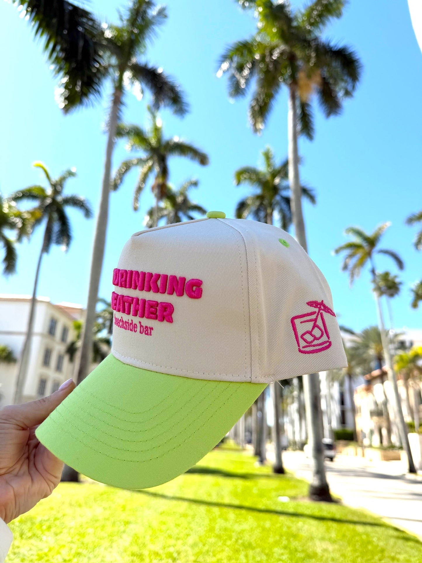 Day Drinking Weather - Lime Green Trucker Hat - Shop LINNY CO