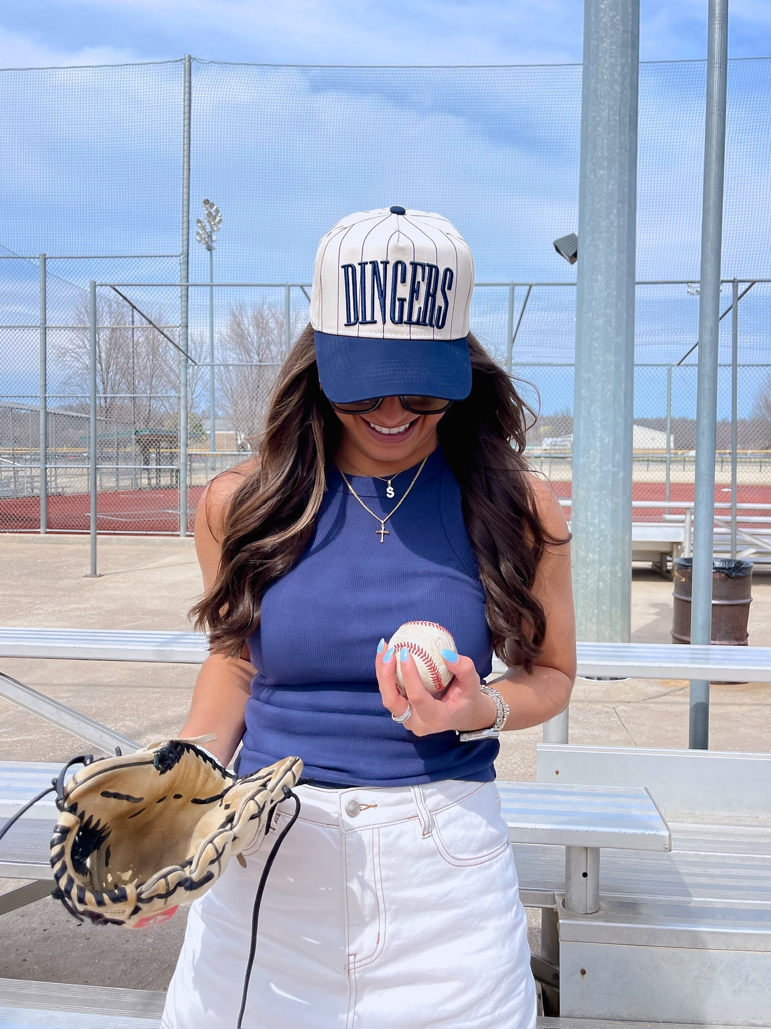 Dingers - Navy Stripe Vintage Trucker Hat - PREORDER - Shop LINNY CO