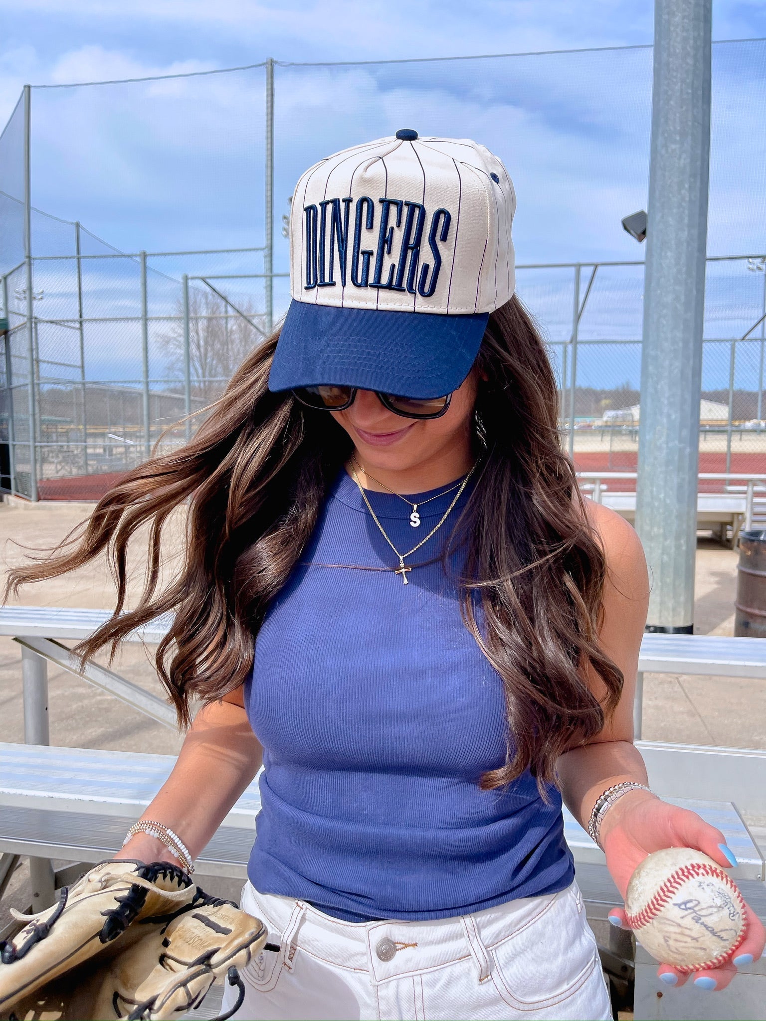 Dingers - Navy Stripe Vintage Trucker Hat - PREORDER - Shop LINNY CO