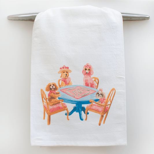 Dogs Playing Mahjong Tea Towel - Shop LINNY CO