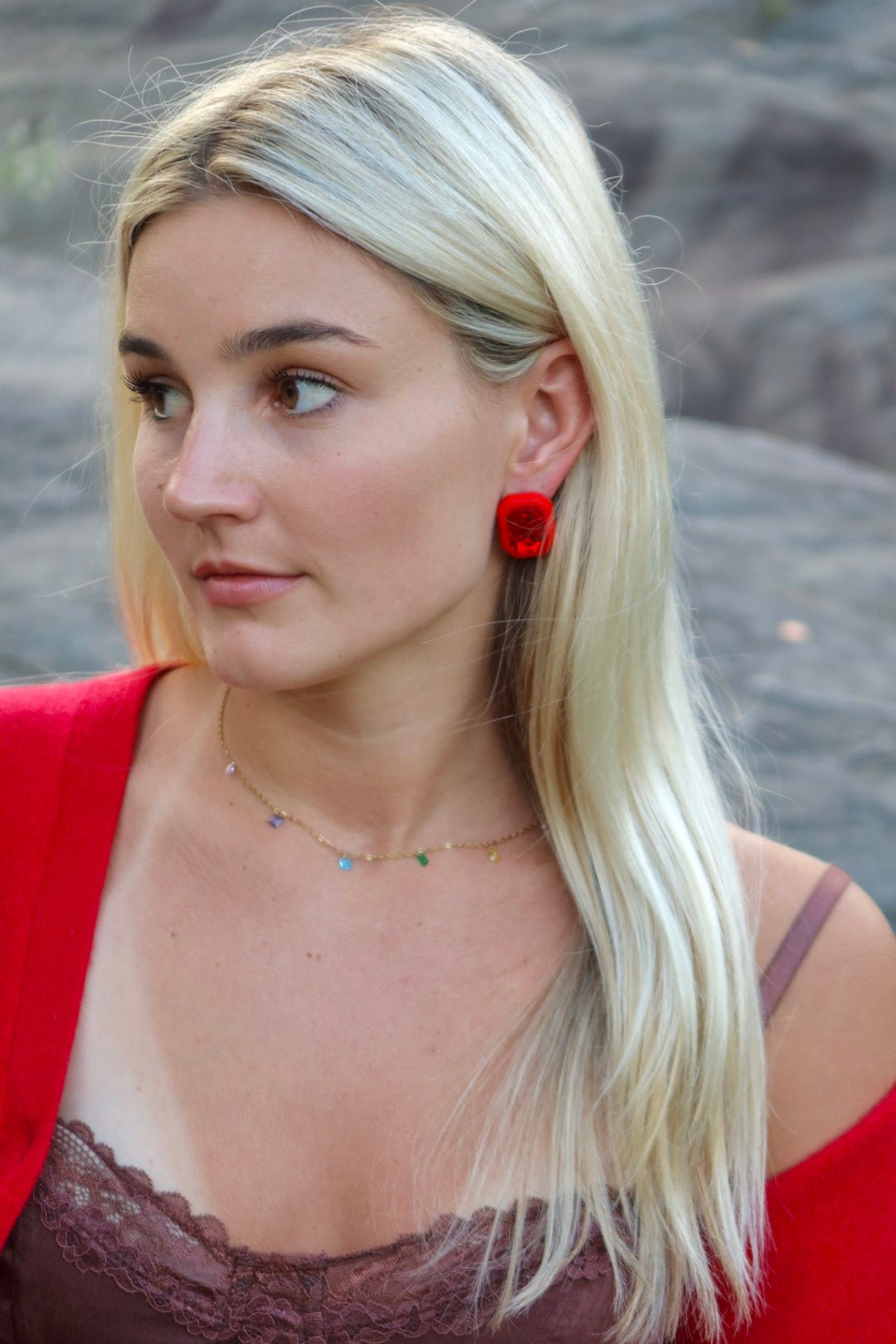 Eva Statement Earring - Red Rectangle - Shop LINNY CO