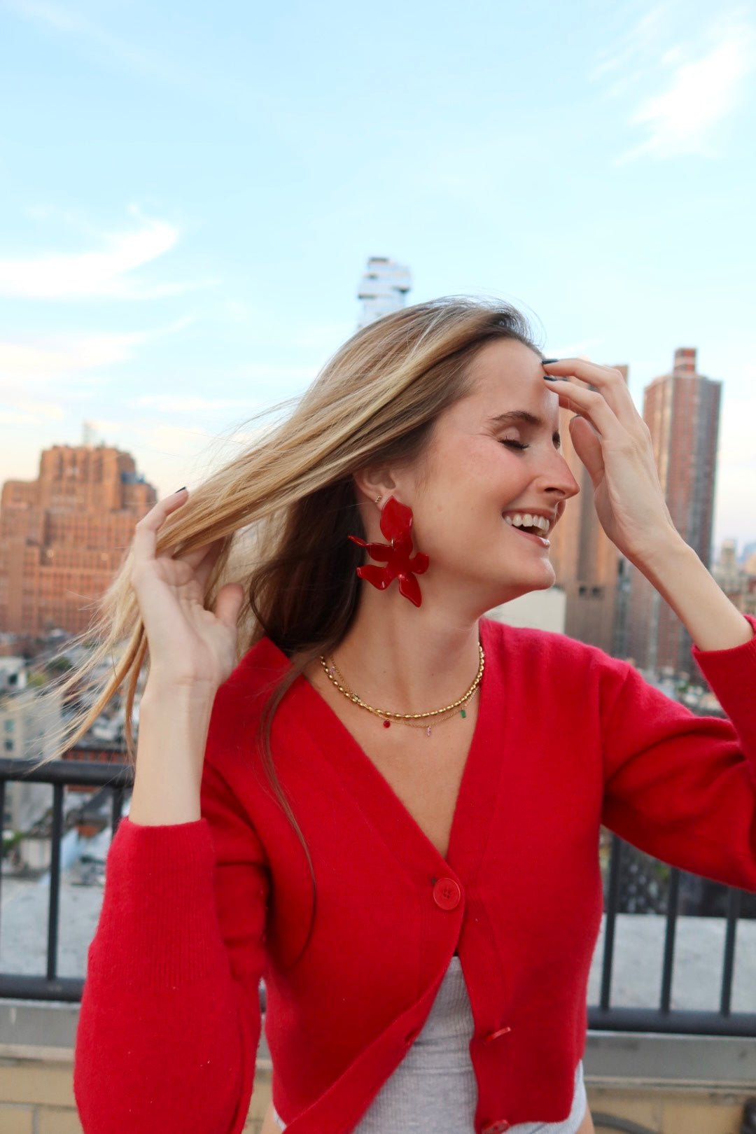 Flora Statement Earrings - Crimson - Shop LINNY CO