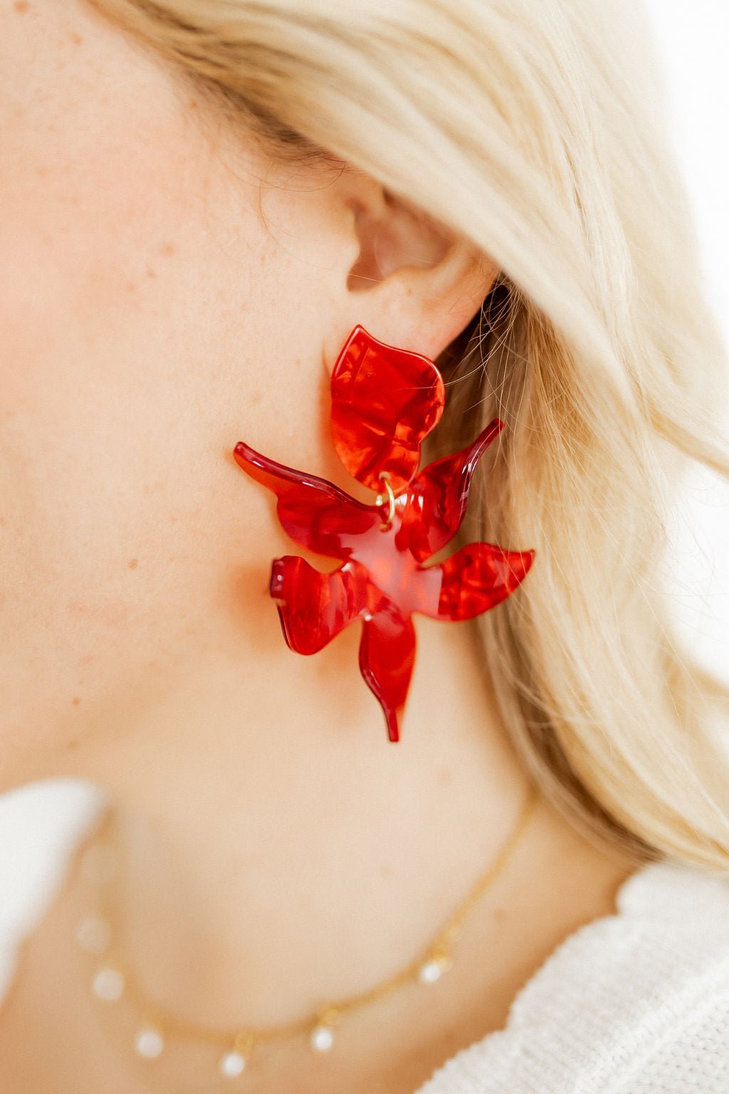 Flora Statement Earrings - Pearlized Red - Shop LINNY CO