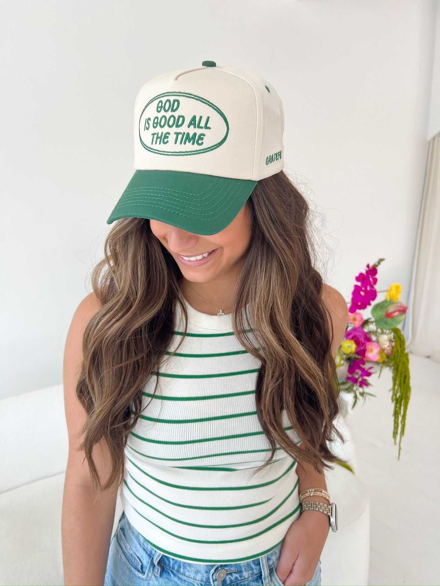 God is Good - Green Vintage Trucker Hat - Shop LINNY CO