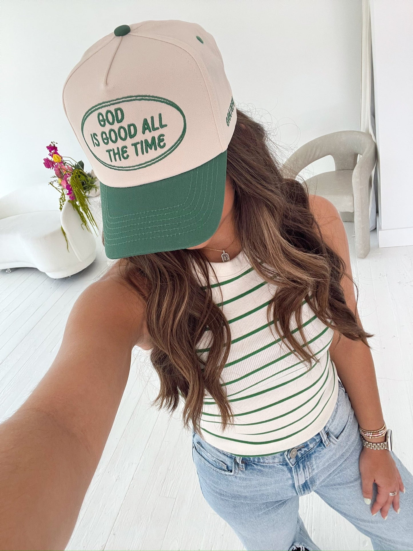 God is Good - Green Vintage Trucker Hat - Shop LINNY CO
