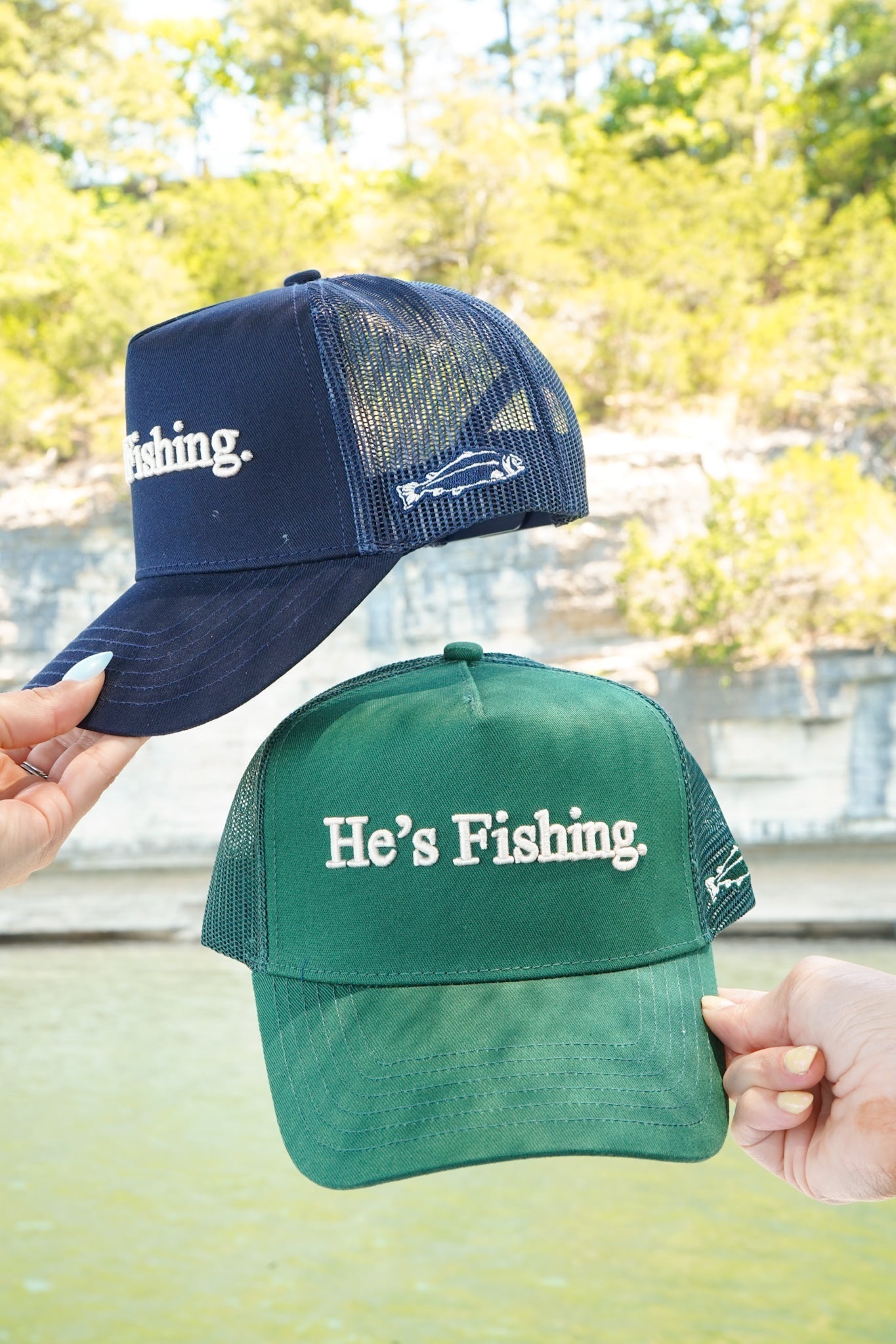 He's Fishing Trucker Hat - Shop LINNY CO