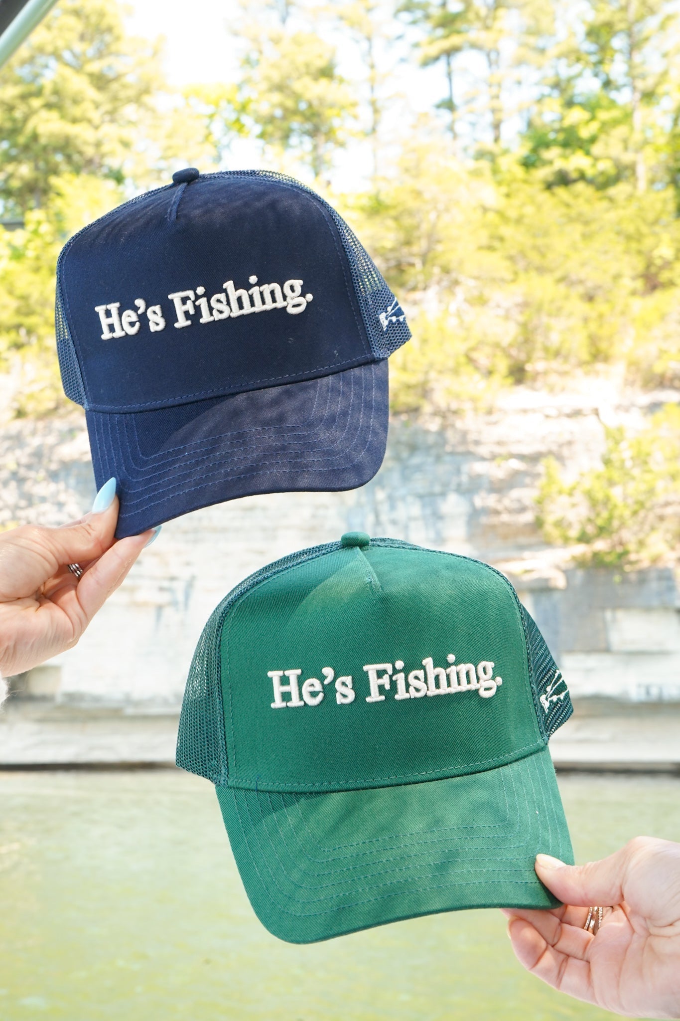 He's Fishing Trucker Hat - Shop LINNY CO