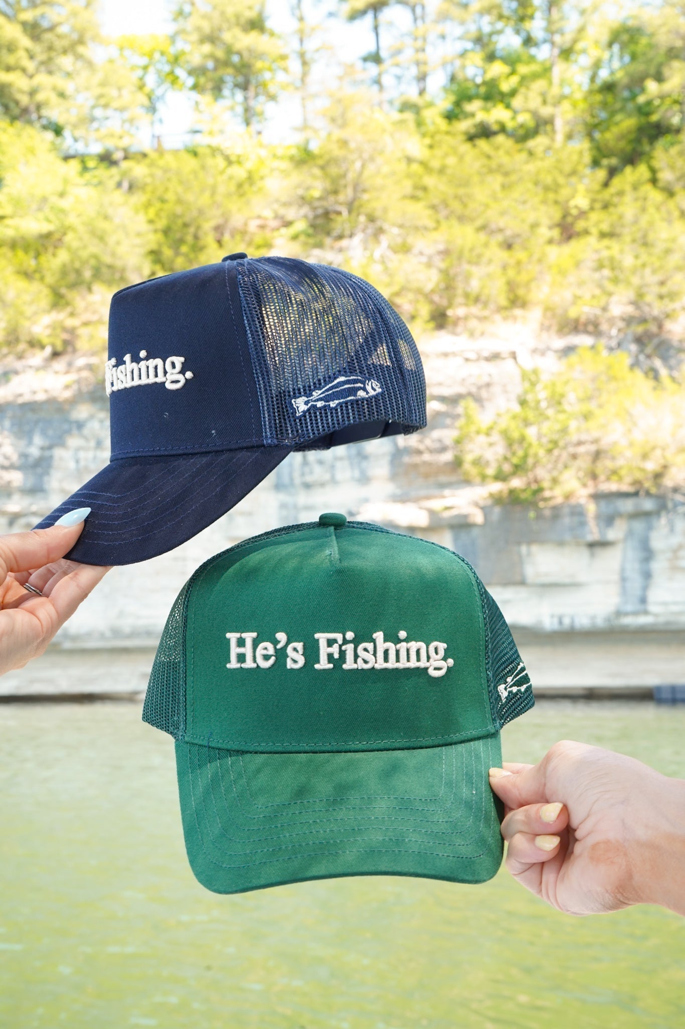 He's Fishing Trucker Hat - Shop LINNY CO