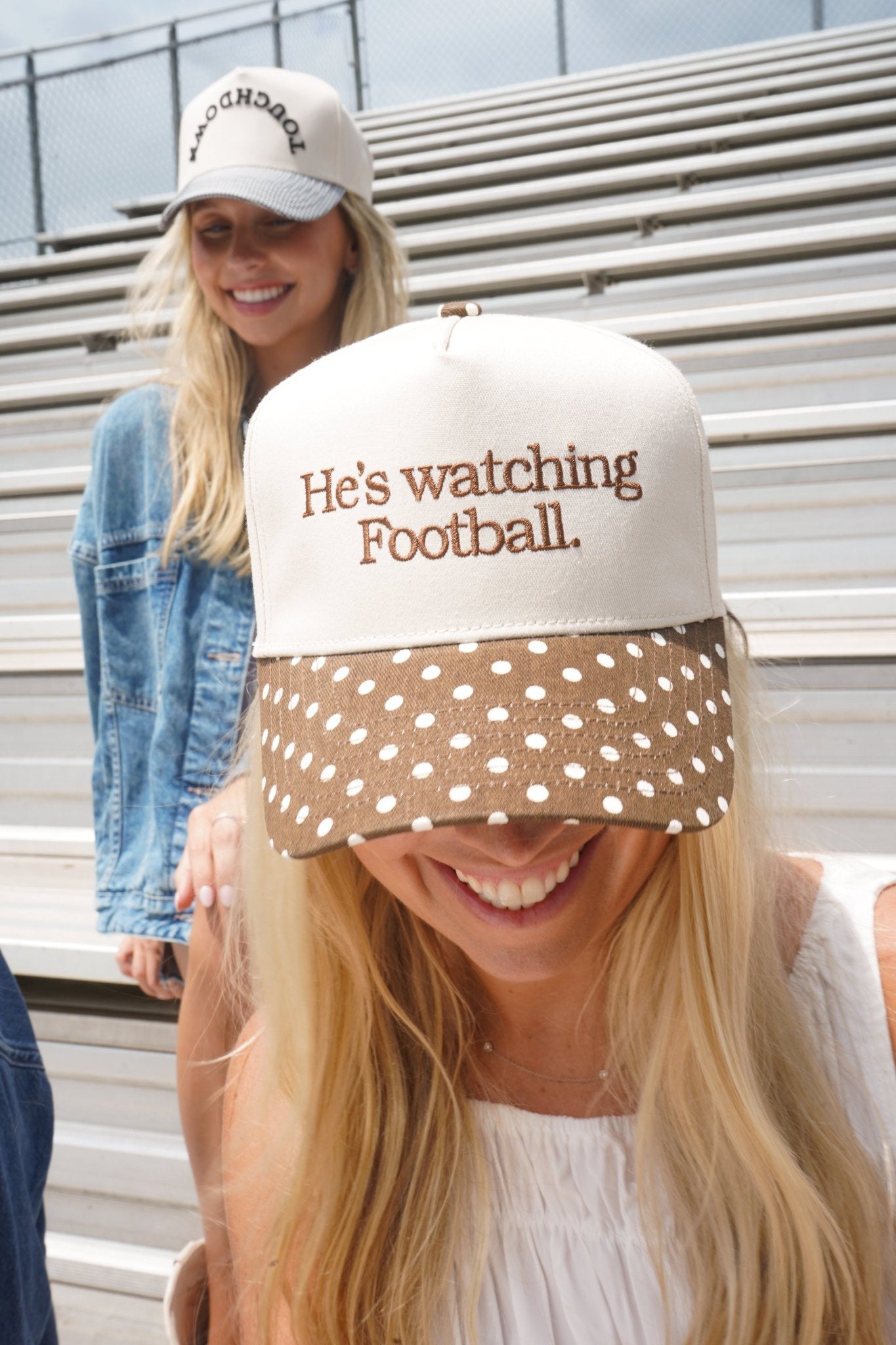 He's Watching Football - Brown Polka Dot Hat - Shop LINNY CO