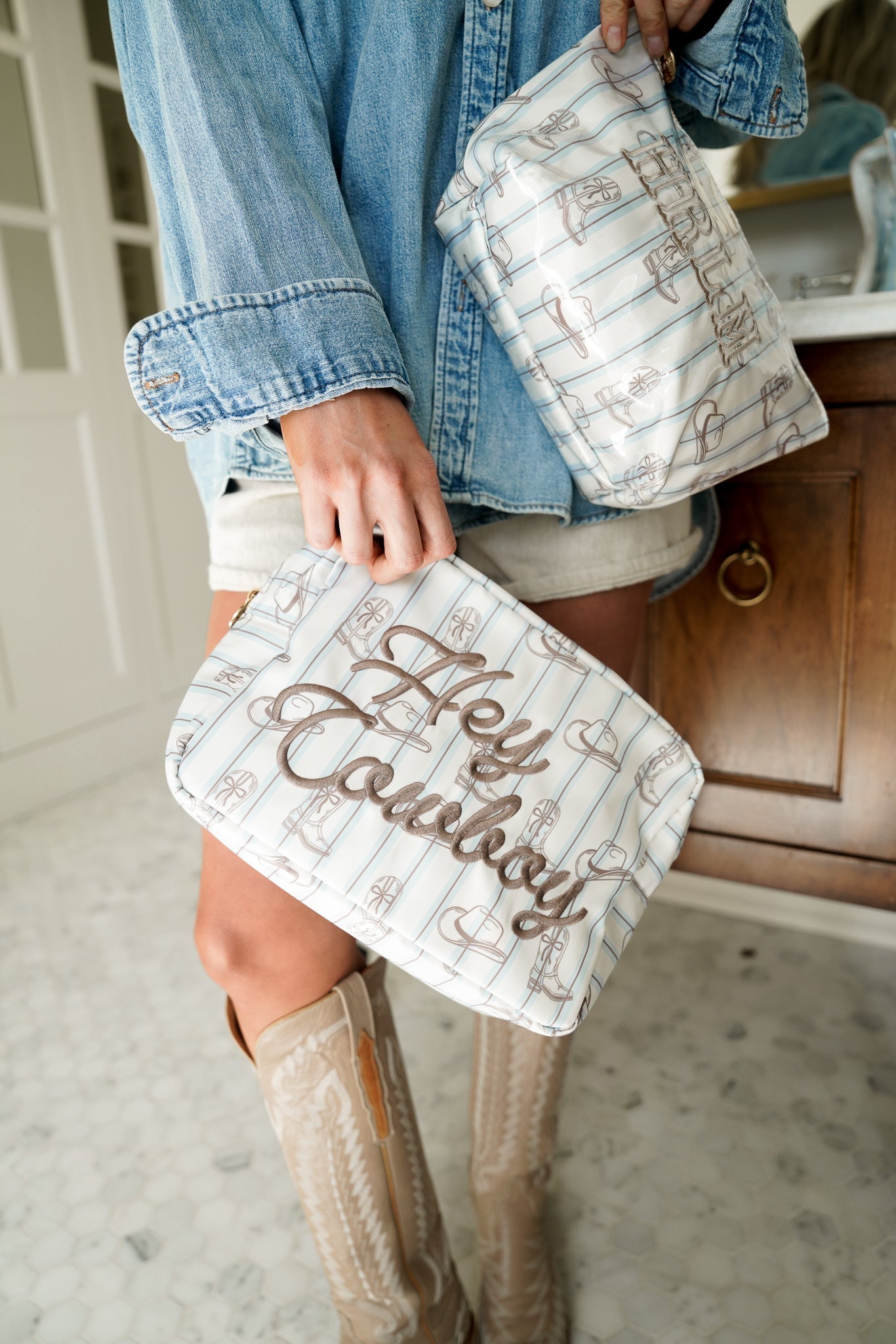 Hey Cowboy - Western Blues Striped XL Bag - Shop LINNY CO