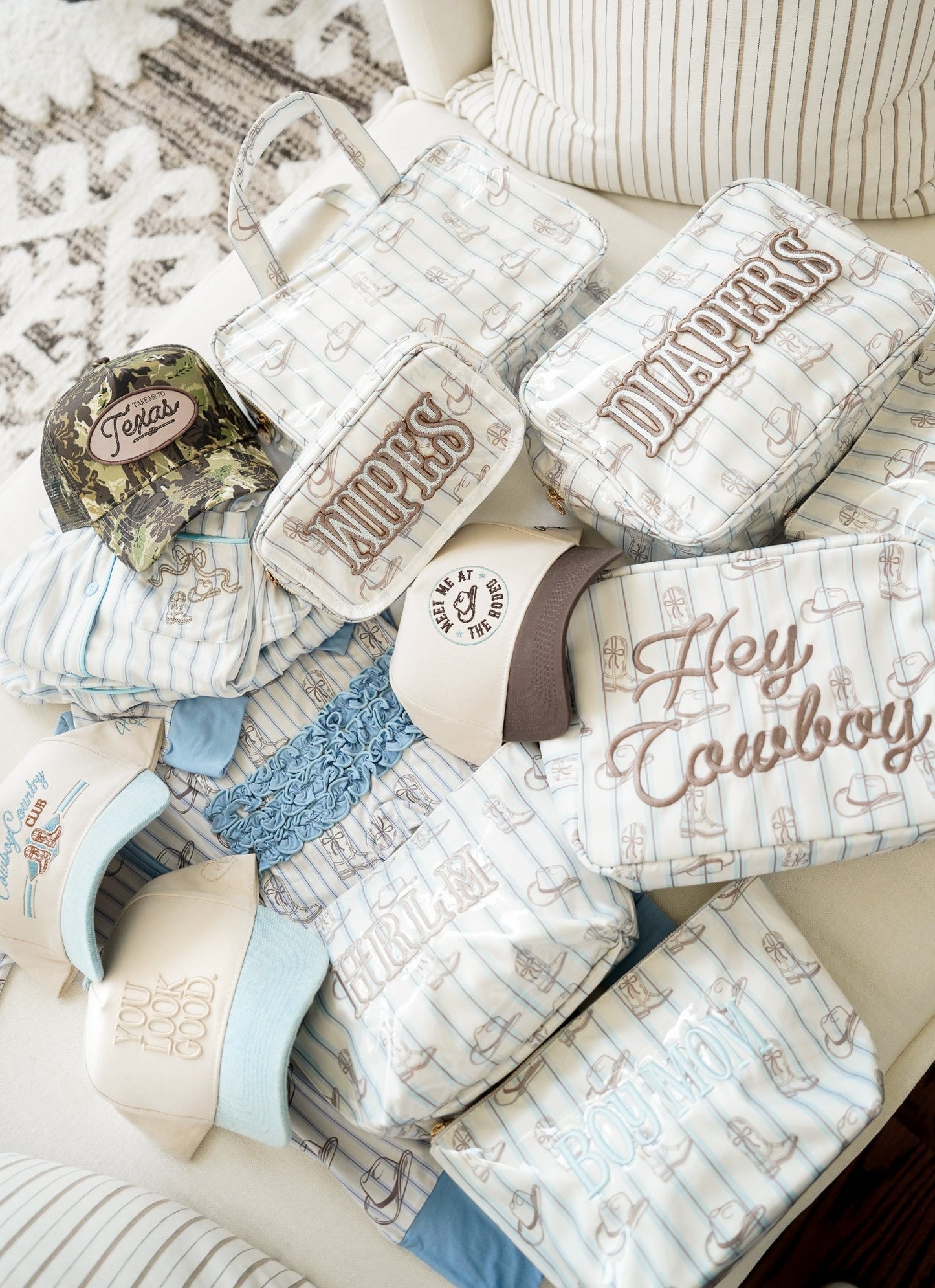 Hey Cowboy - Western Blues Striped XL Bag - Shop LINNY CO