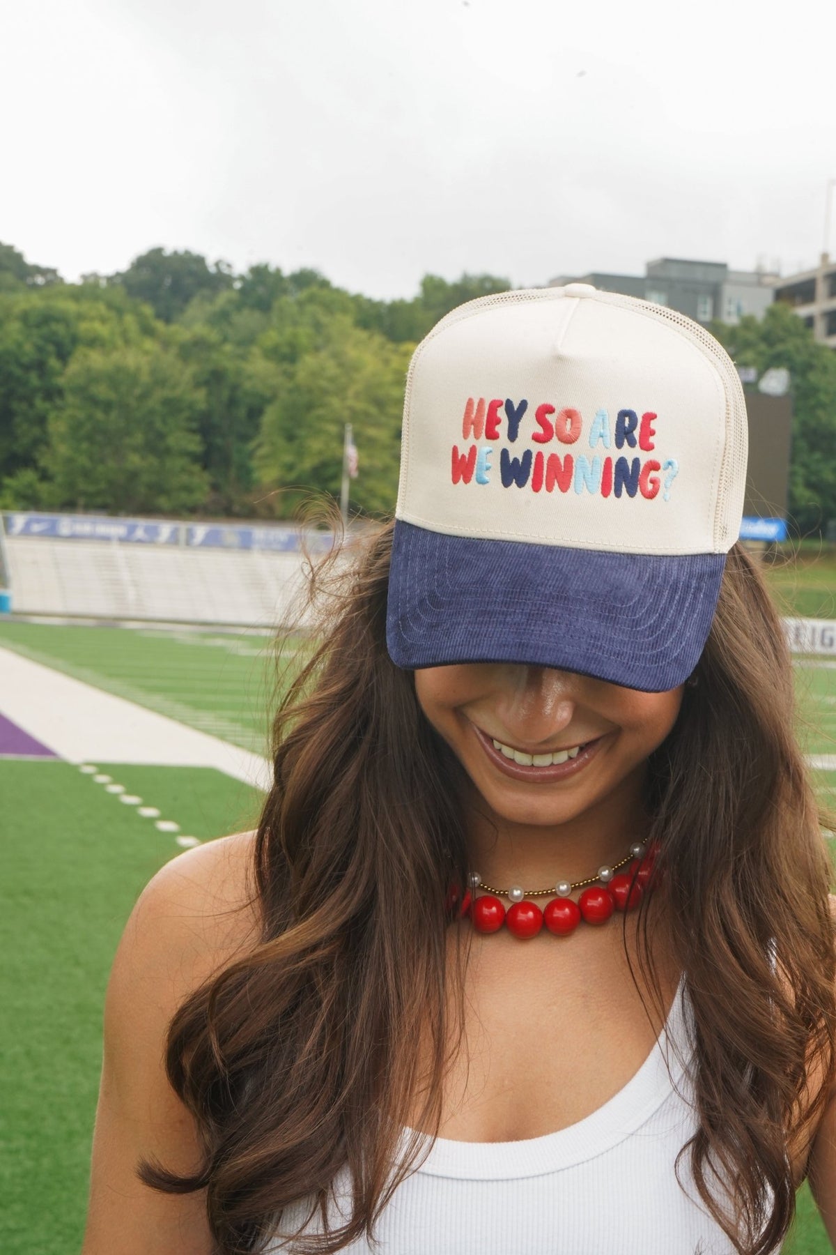 Hey So Are We Winning - Navy Corduroy Trucker Hat - Shop LINNY CO