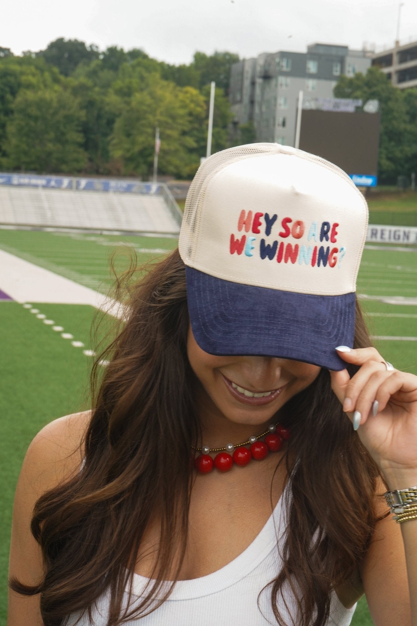 Hey So Are We Winning - Navy Corduroy Trucker Hat - Shop LINNY CO