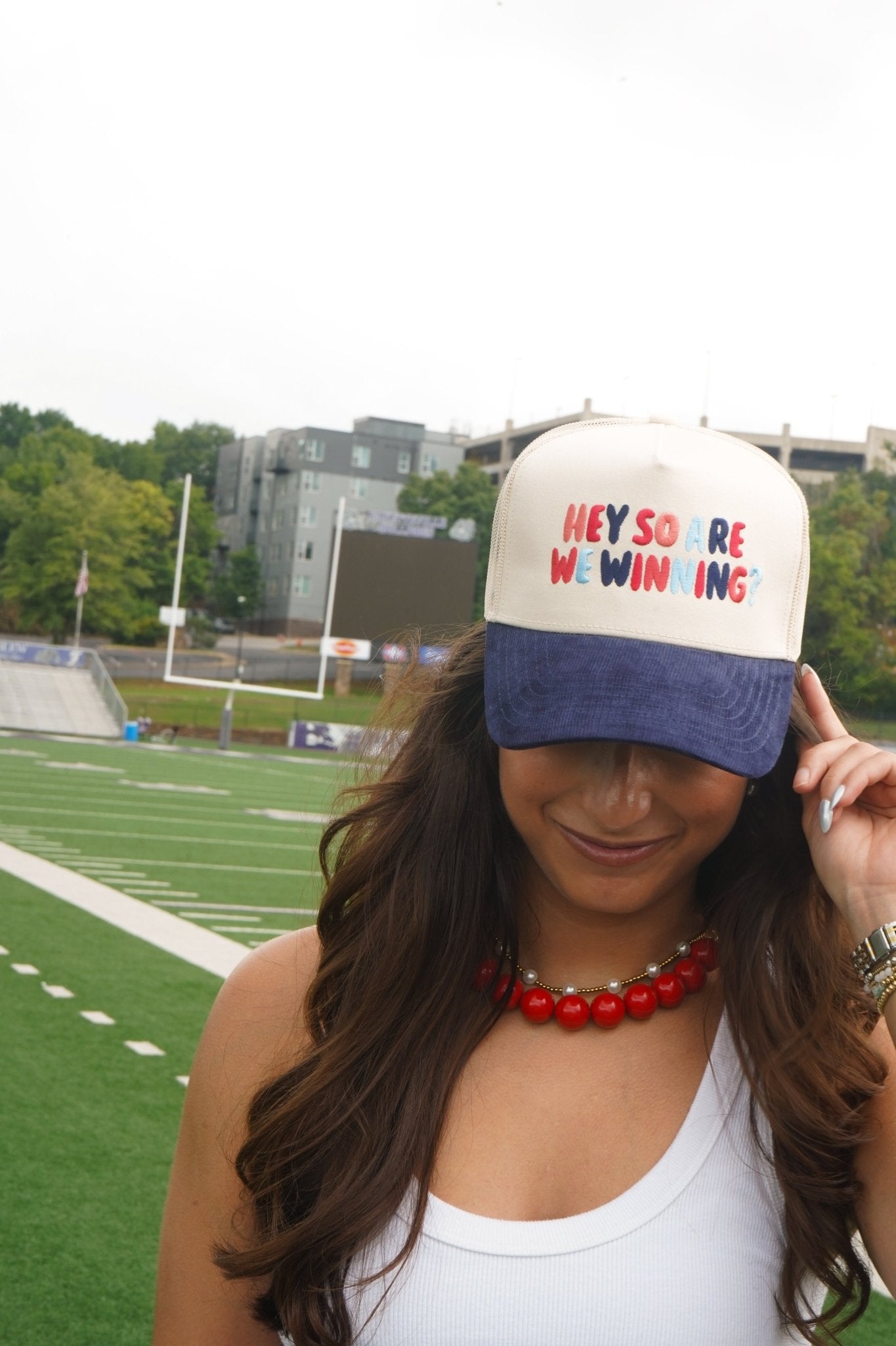 Hey So Are We Winning - Navy Corduroy Trucker Hat - Shop LINNY CO