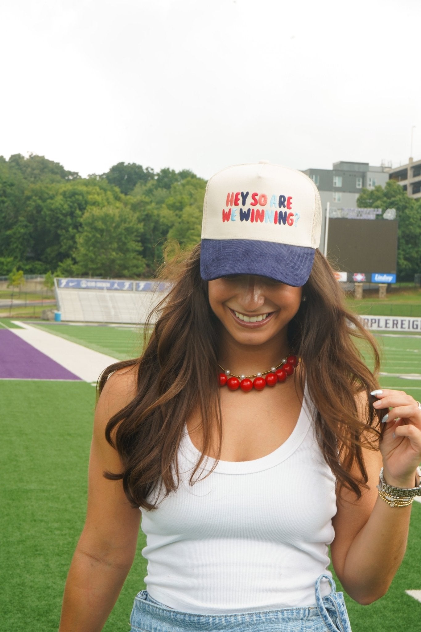Hey So Are We Winning - Navy Corduroy Trucker Hat - Shop LINNY CO