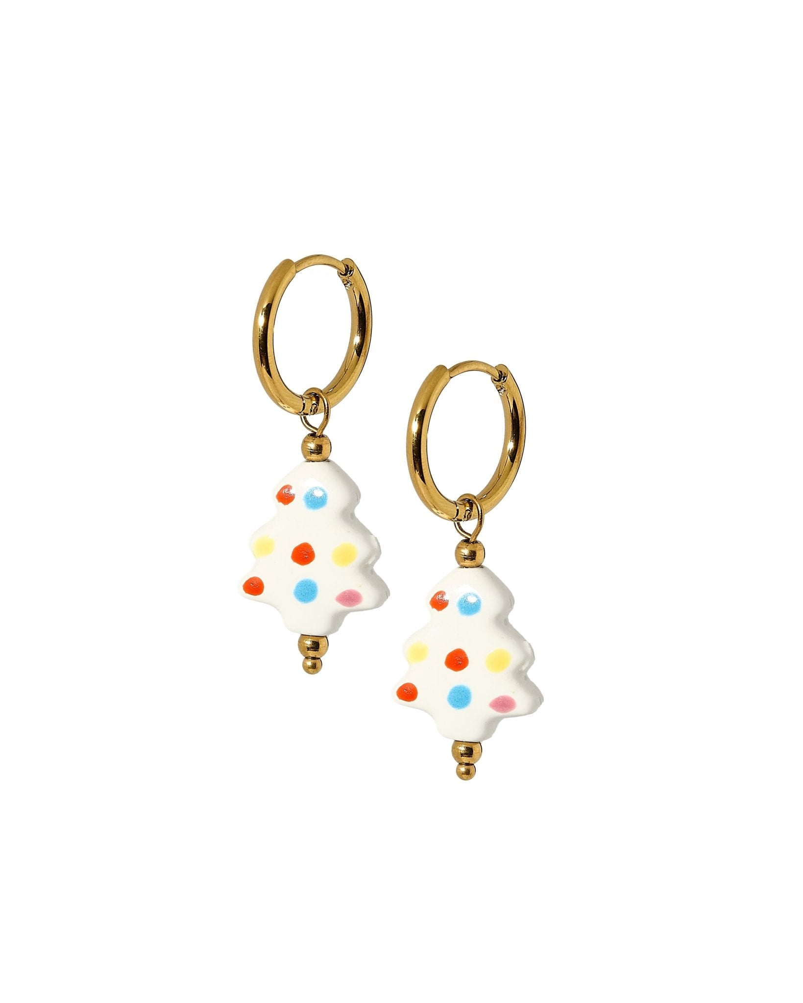 Huggie Charm Earrings - Christmas Tree Polka Dot - Shop LINNY CO