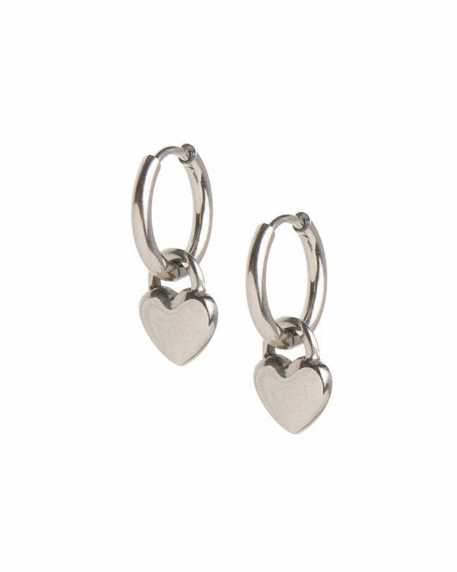 Huggie Charm Earrings - Dakota Heart Silver - Shop LINNY CO