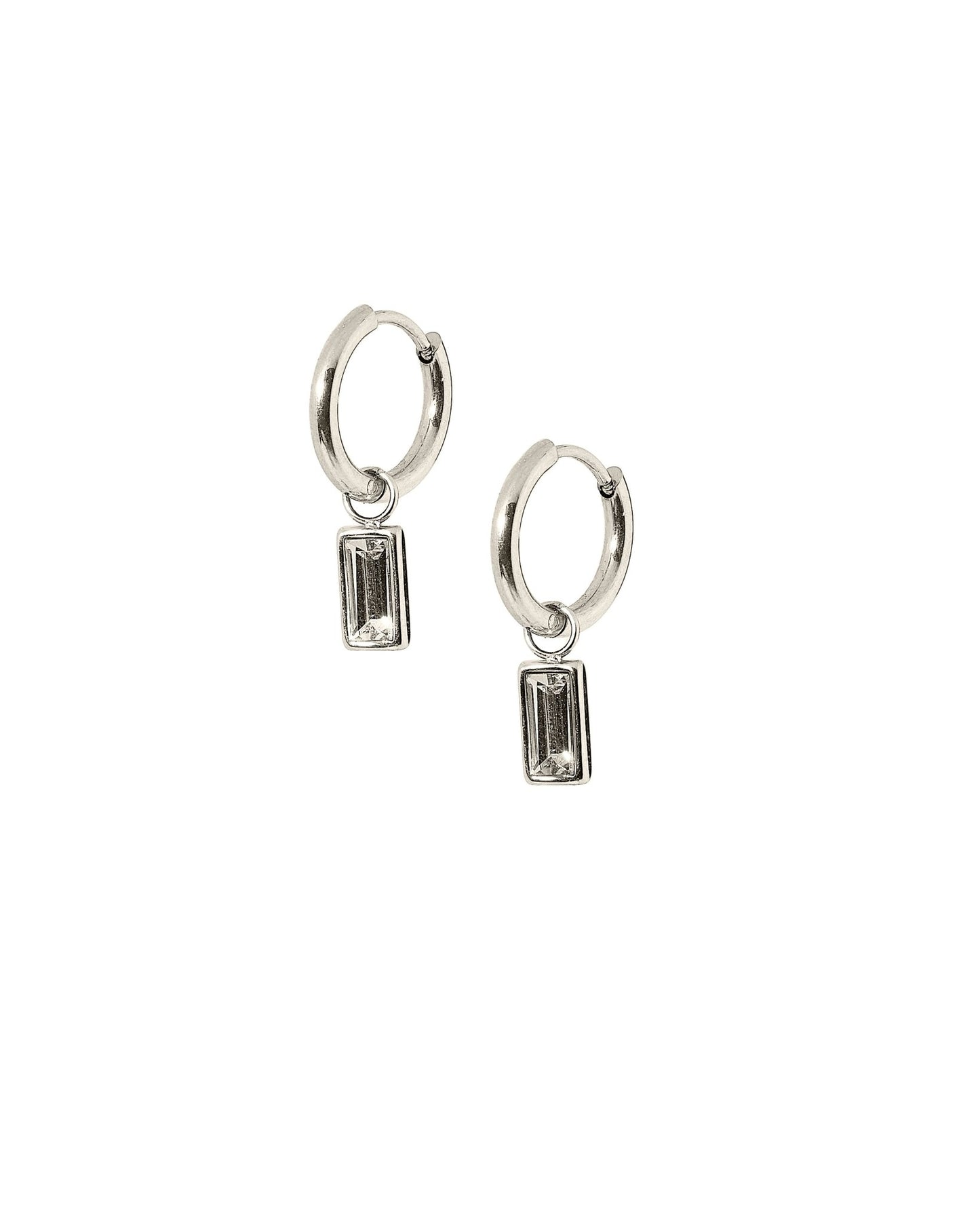 Huggie Charm Earrings - Edith Clear Silver - Shop LINNY CO
