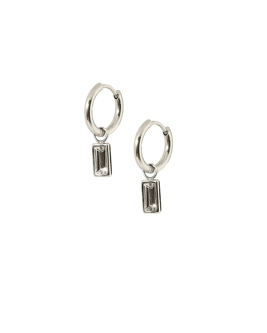 Huggie Charm Earrings - Edith Clear Silver - Shop LINNY CO