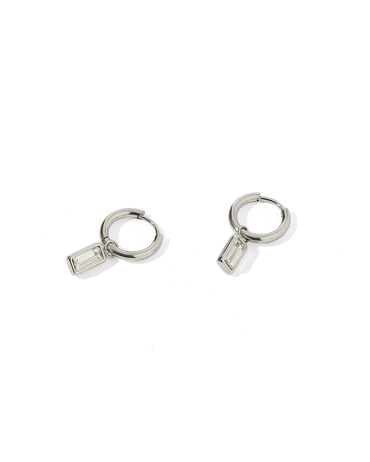 Huggie Charm Earrings - Edith Clear Silver - Shop LINNY CO