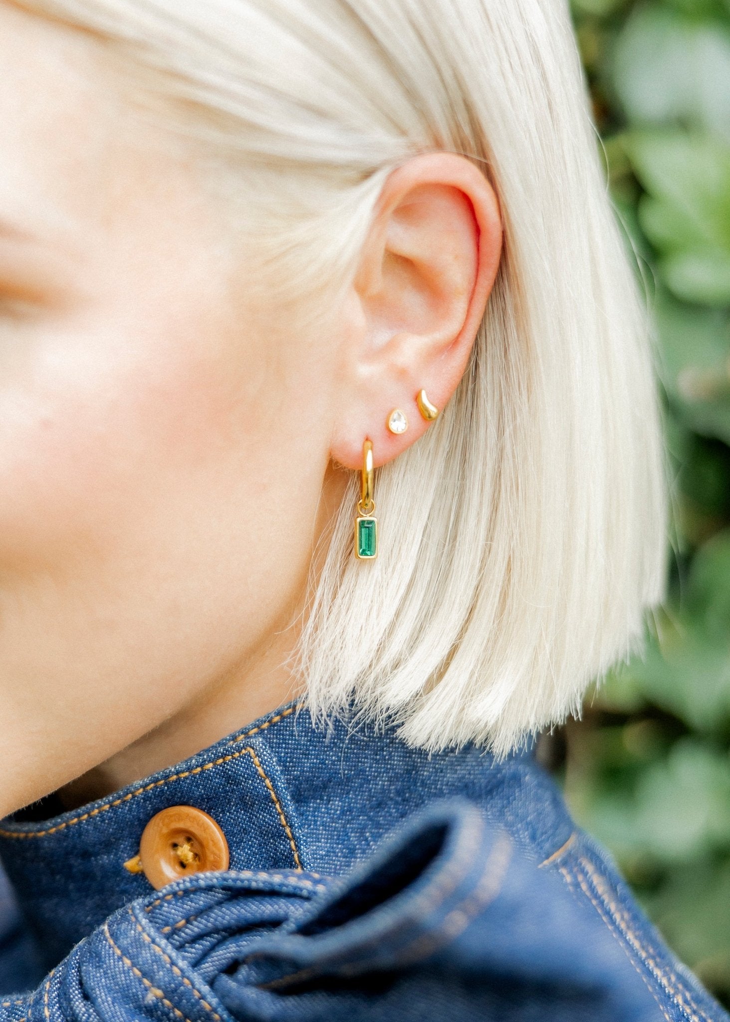 Huggie Charm Earrings - Edith Green Gold - Shop LINNY CO