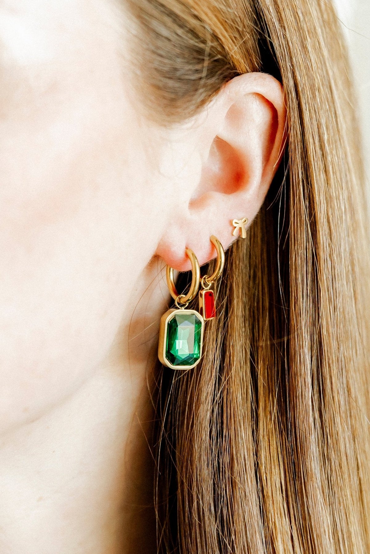 Huggie Charm Earrings - Edith Red Gold - Shop LINNY CO